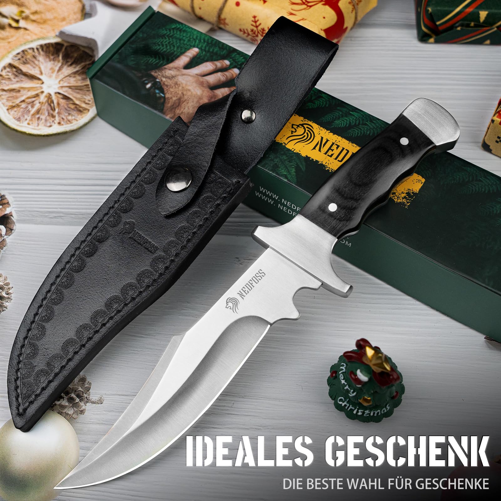 NedFoss TIGER 16CM Coltello fisso da esternoin acciaio, coltello da sopravvivenza affilato, coltello da campeggio, coltello da pesca, coltello da cespuglio, Ideale per campeggio, regali