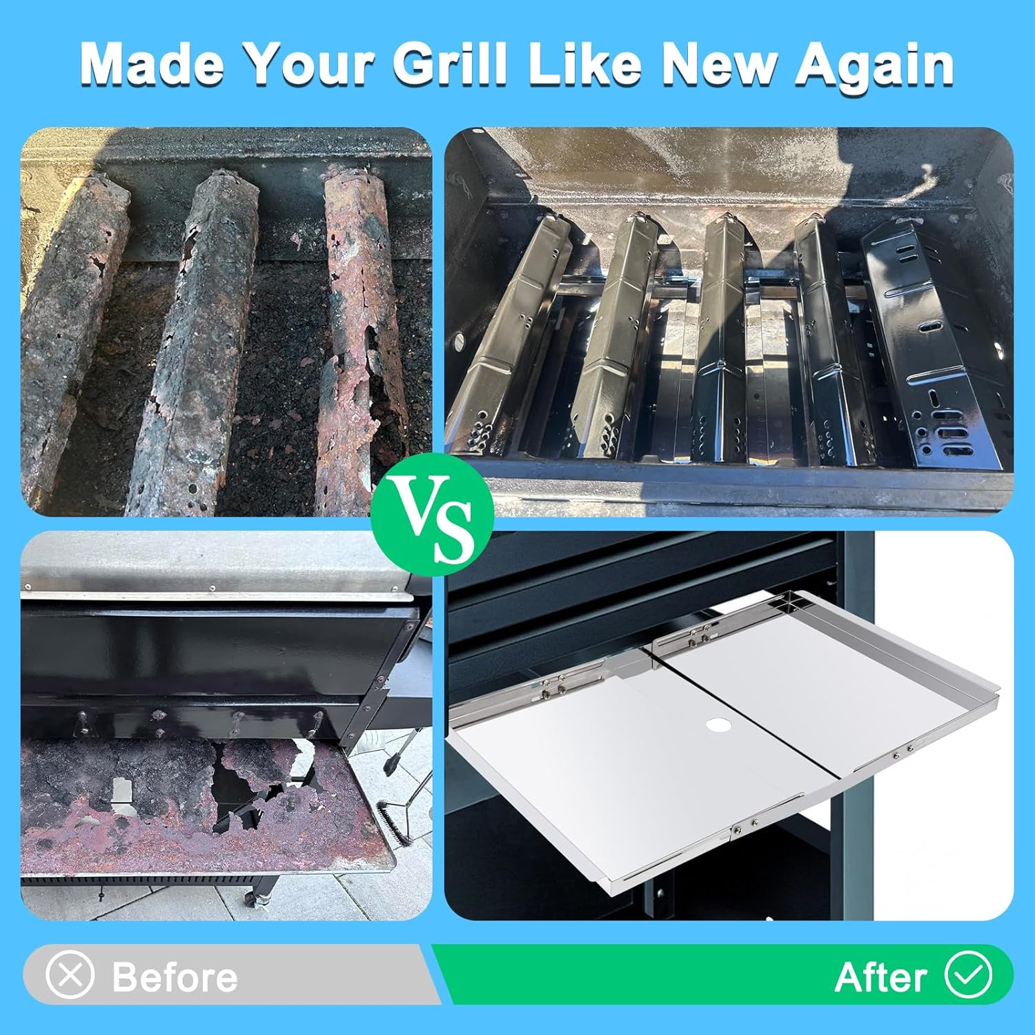 Adviace Grill Replacement Parts for Dyna-Glo DGH474CRP DGH483CRP DGH485CRP DGH474CRP-D, Drip Pan Grease Tray & Grill Grates & Heat Tents for Dyna Glo 5 Burner Grill Models