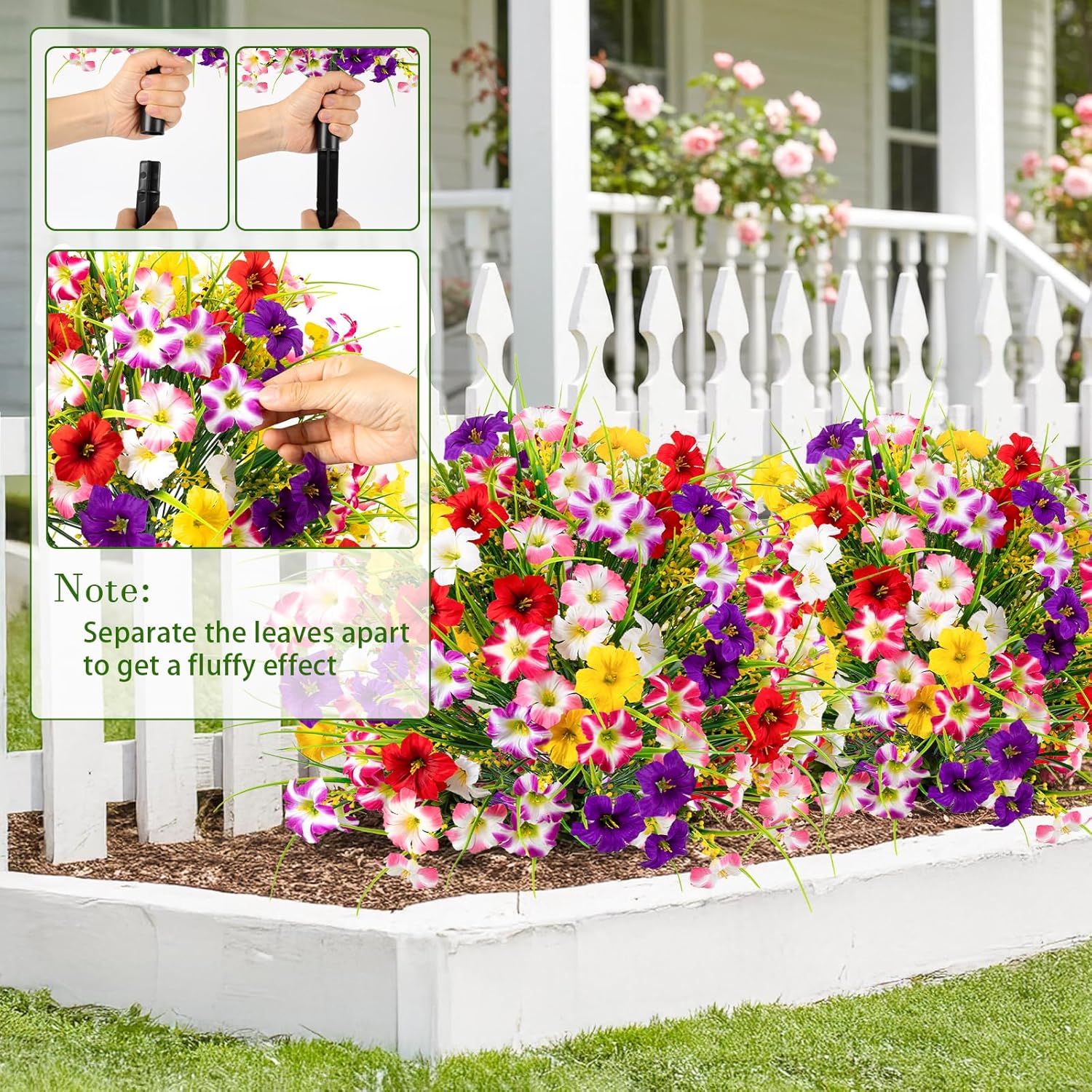 MACTING 2 Pack Artificial Boxwood Topiary Ball Trees with Large Morning Glory Flowers, 24.4" UV Resistant Faux Evergreen Shrubs with Ground Spikes for Outdoors Porch Patio Garden Spring Summer Decor