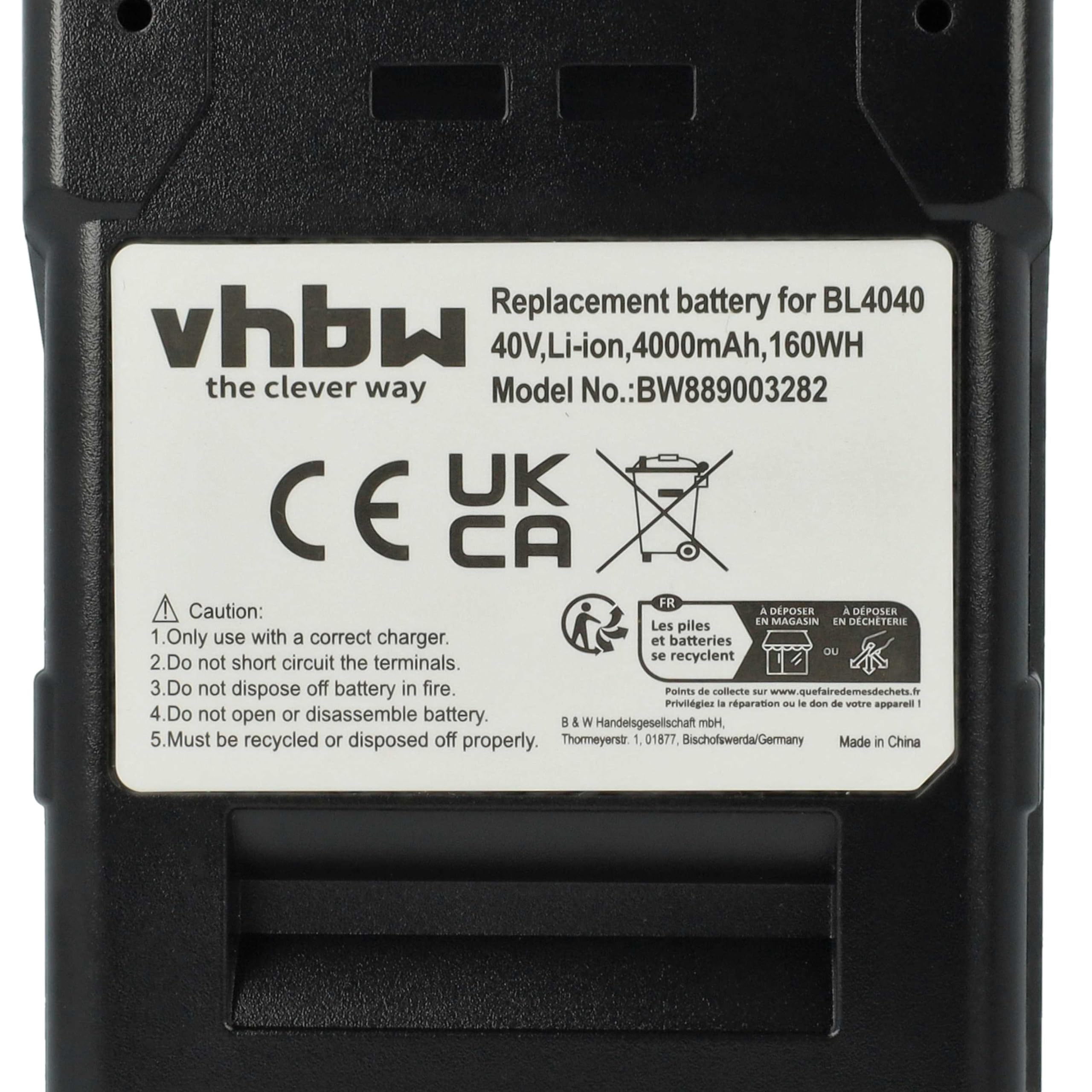 vhbw 1x batería Compatible con Makita 40V MAX XGT, DF001G, CF001G, GA013G, GA005G, GA003G, GA011G Herramienta (4000 mAh, Li-Ion, 40 V)