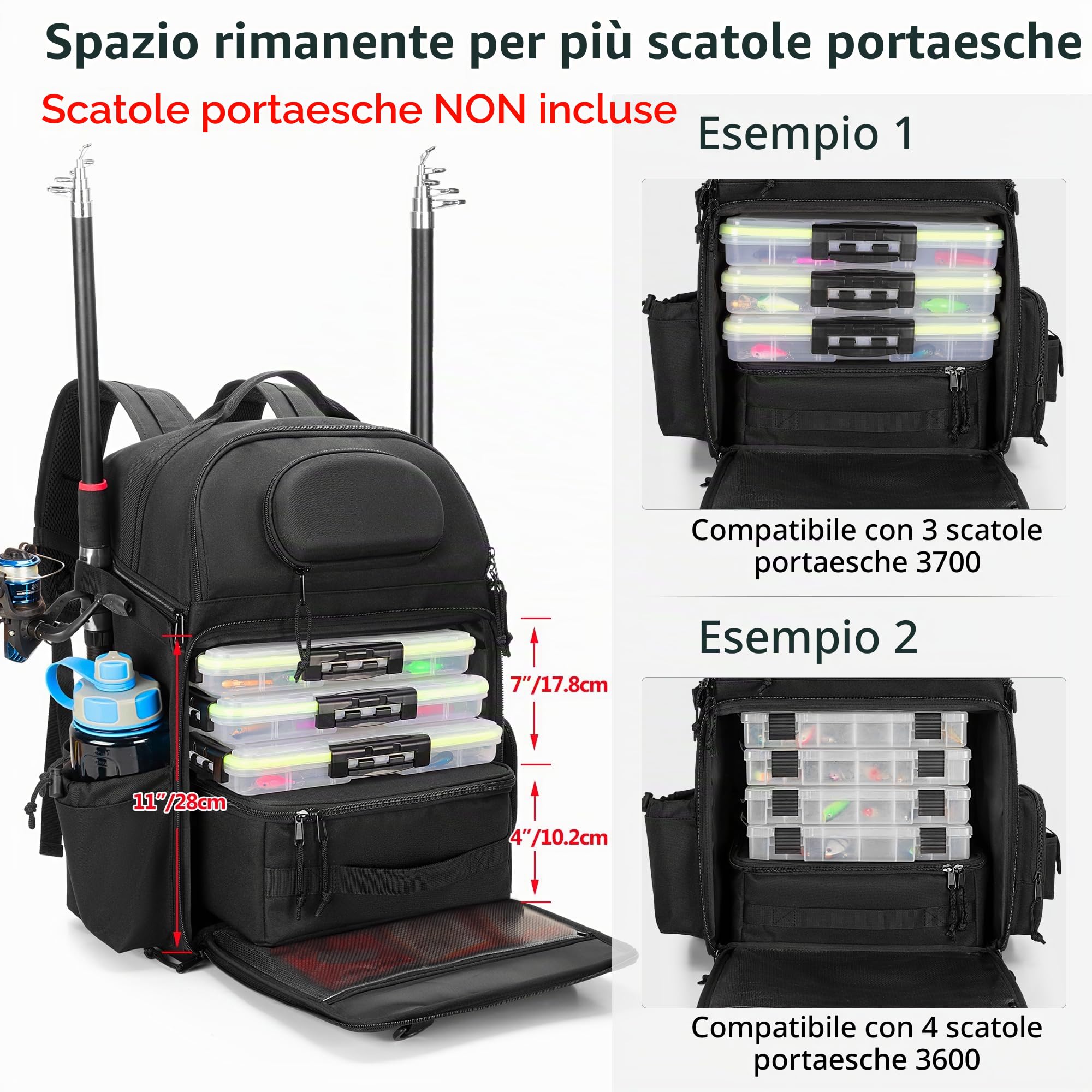 Rexmica Mochila de Pesca para 2 Cañas y Carretes, Bolsa para Cañas, Nero | con Compartimentos para Cajas de Aparejos, Ideal para Pesca, Senderismo, Camping y Trekking (Solo Bolsa)
