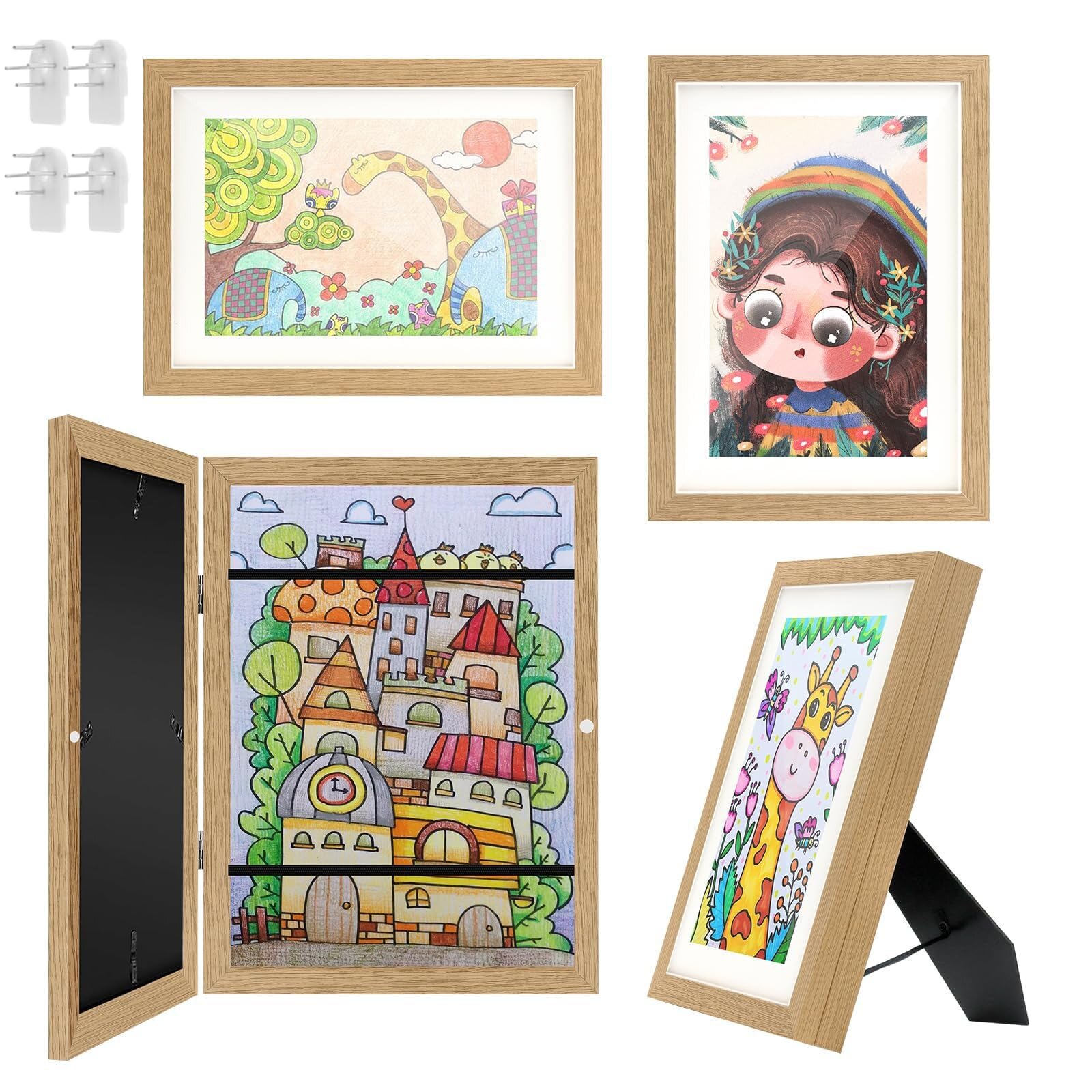 LBOYLOVE A4 Frames Kids Art Frame Front Opening with Stand 21 * 28cm, Art Display for Kid Artwork Frame Changeable Display Picture Frame, Kid Photo Frame Children Draw Craft, Wooden