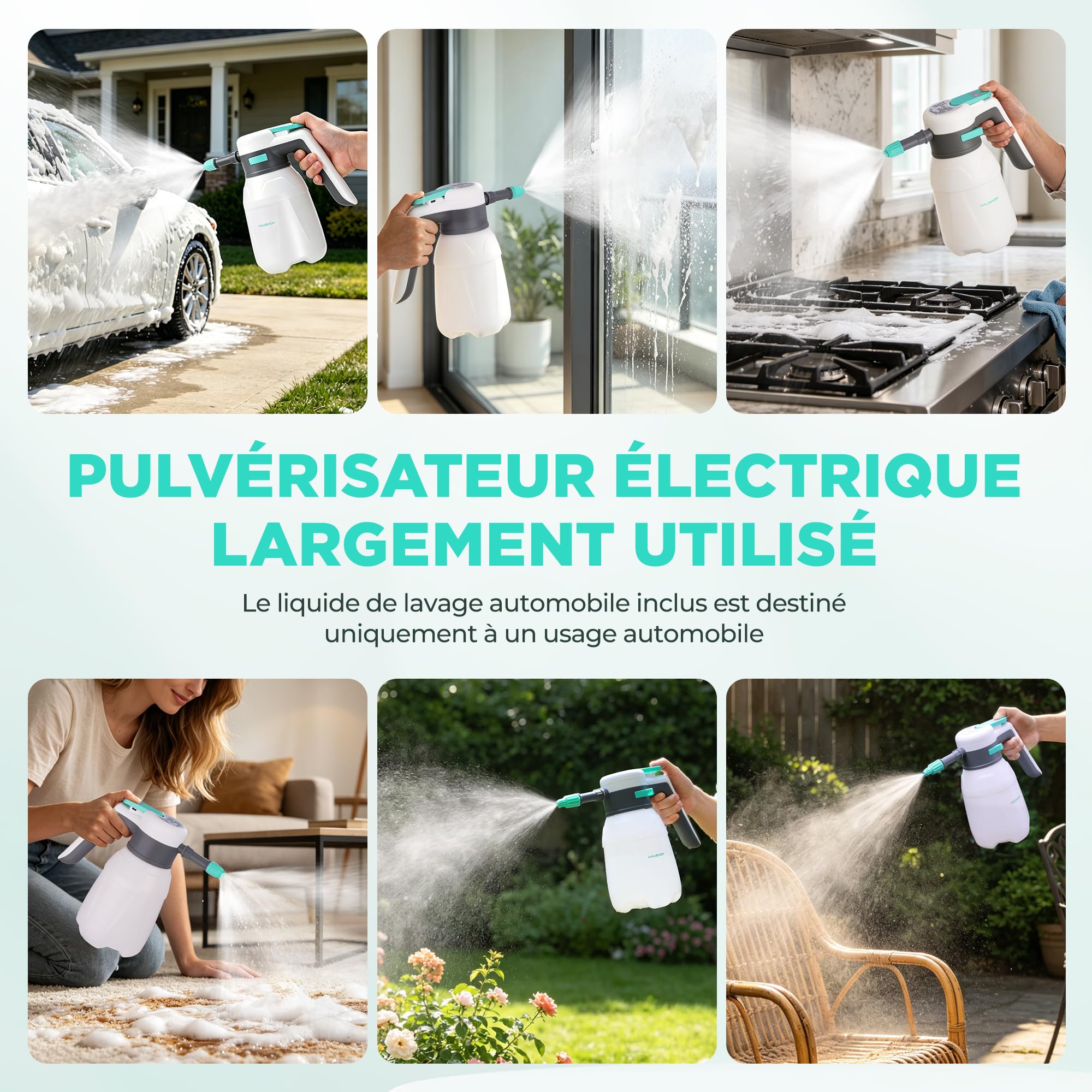 HAUSHOF Pulvérisateur de Mousse Électrique 1,8 L USB-C pour Lavage Auto