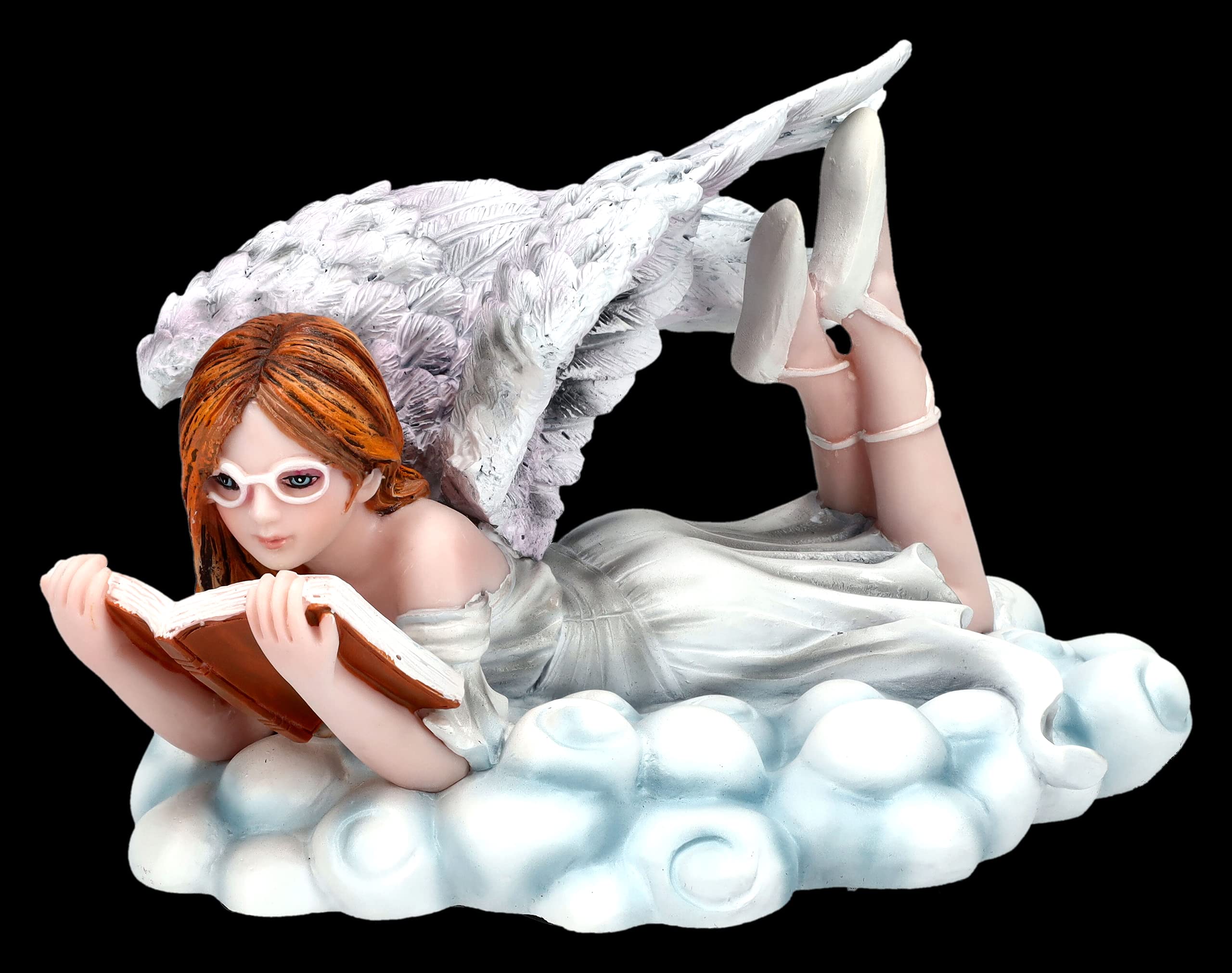 Figura de ángel de fantasía lee libro en la nube 13 cm | Estatua de hadas elfo - Sencillo celestial