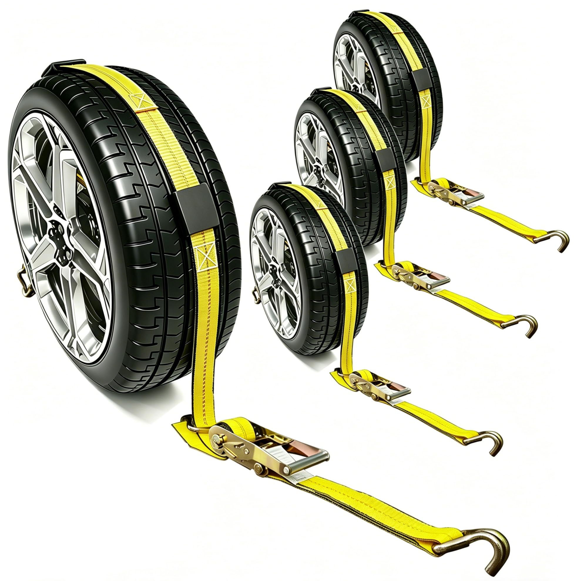Auto-Transportergurte für Anhänger, strapazierfähig, 5,1 x 3,4 m, Fahrzeug-Spanngurt-Set, 4,5 kg, garantierte Bruchfestigkeit, Premium-Ratschengurt mit Gummiblöcken, Radspanngurte für LKW,