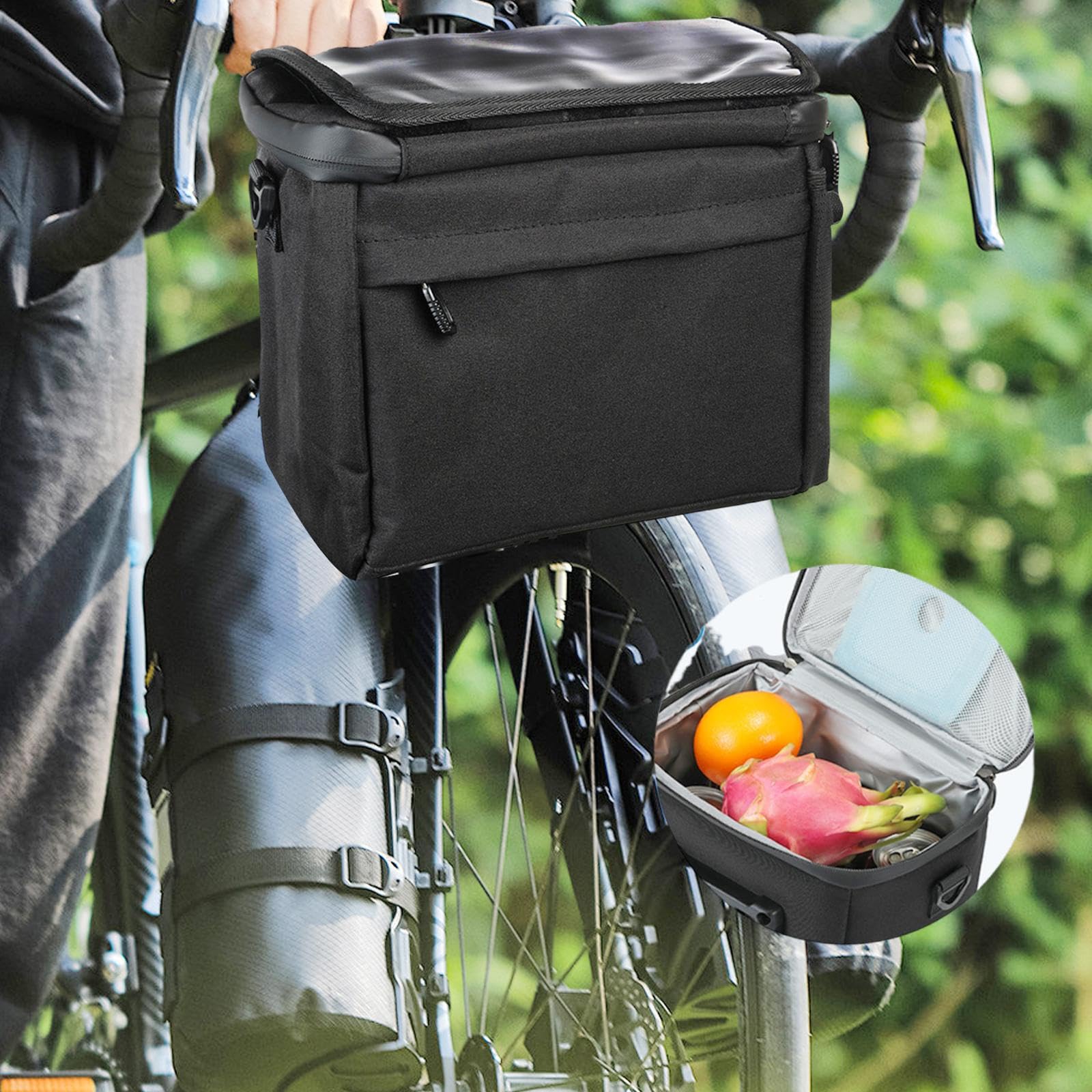 kowaku Sacoche de Guidon de Vélo avec Bandoulière, Porte-gobelet Multifonction, Pochette de Rangement