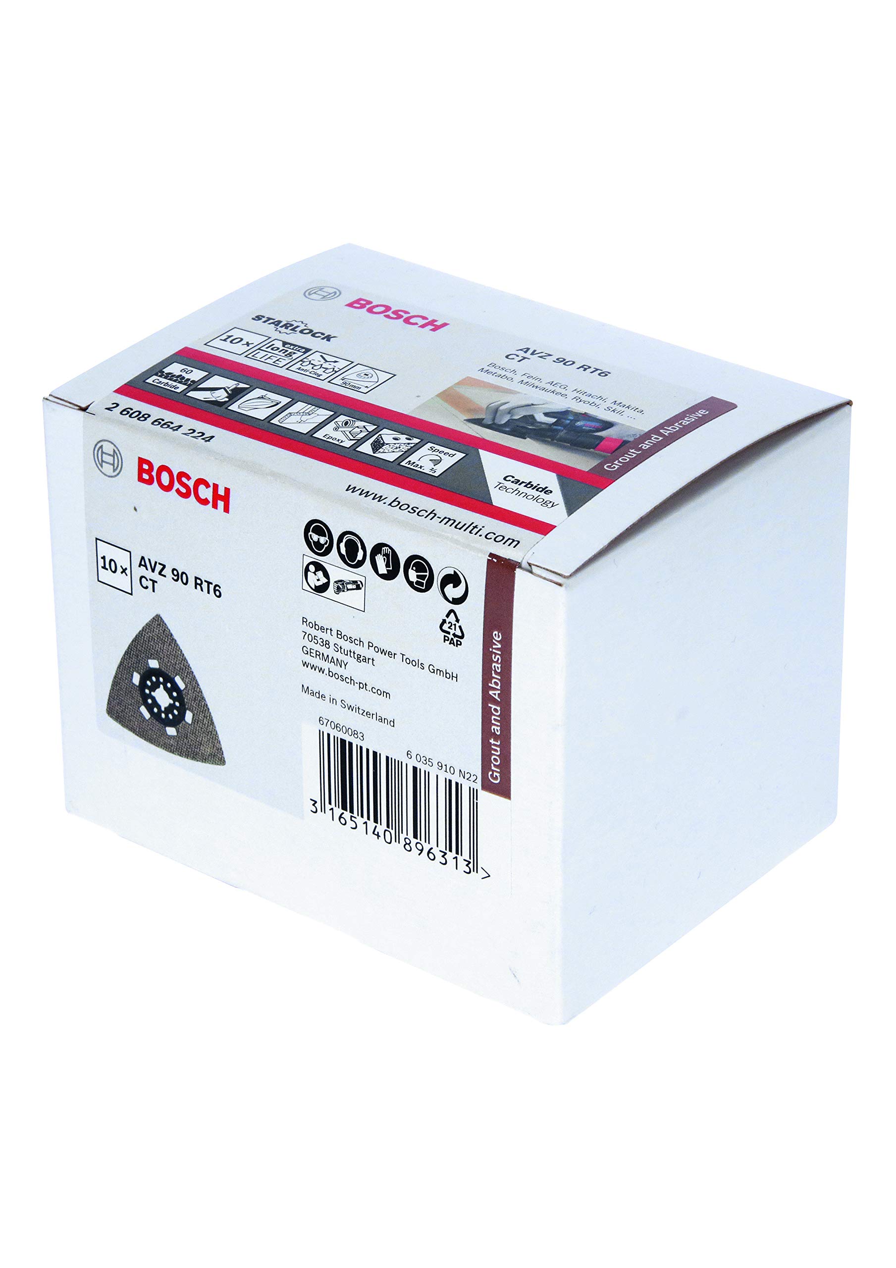 Bosch Professional 10 Stück Schleifplatte AVZ 90 RT6 Carbide RIFF (Starlock, Körnung 60, Ø 90 mm, Zubehör Multifunktionswerkzeug)