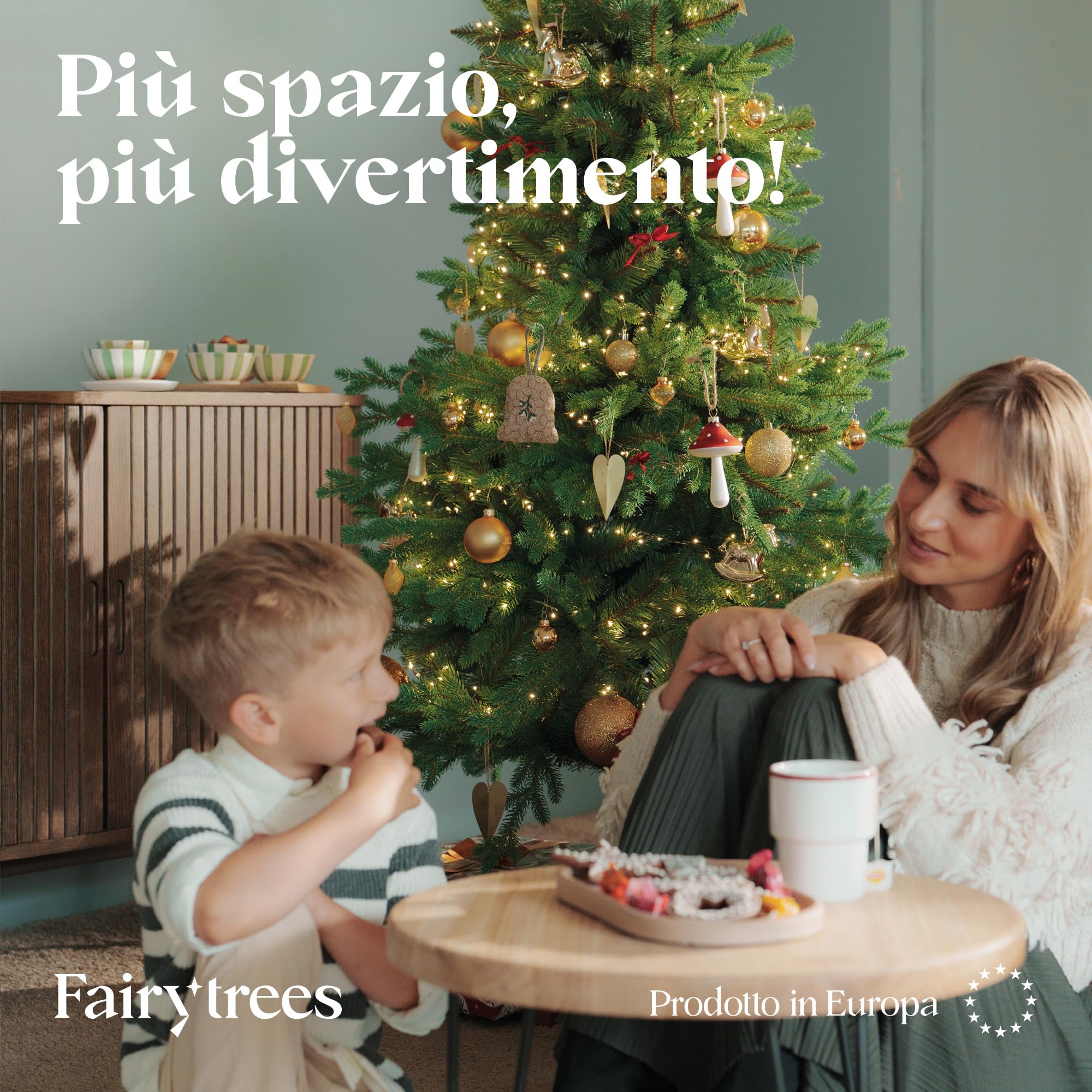 FAIRYTREES Albero di Natale 180 cm Nordman Premium SLIM | Elementi naturali realizzati ad iniezione| in UE | albero con supporto in legno di frassino fatto a mano