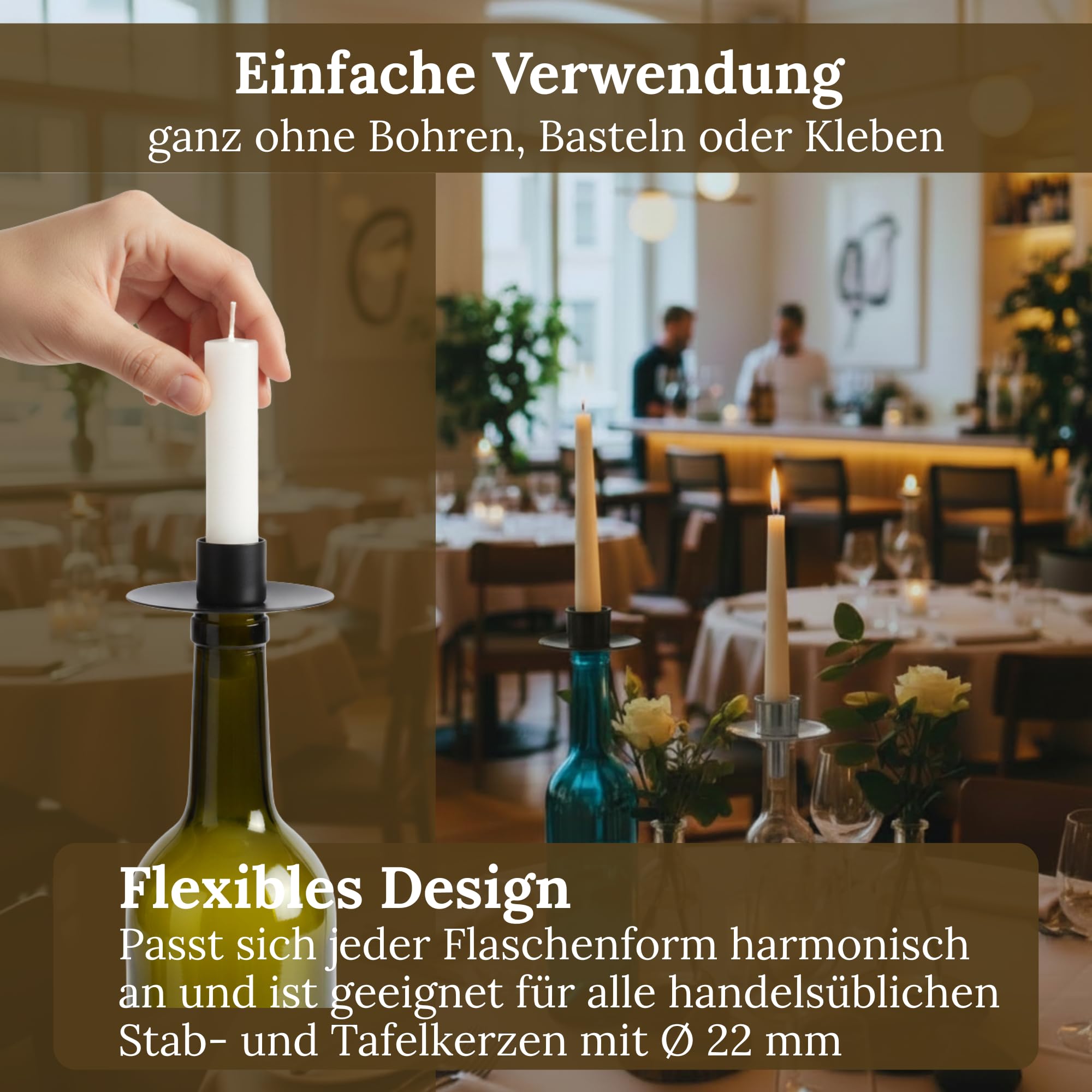 Novaliv 20x Kerzenhalter Flasche Schwarz Eisen Kerzenhalter Flaschenaufsatz für Kerzen ca. 2cm Schwarz Flaschenkerzenhalter Stabkerzen Kerzenständer Stabkerzenhalter Candle Holder Stabkerzentülle