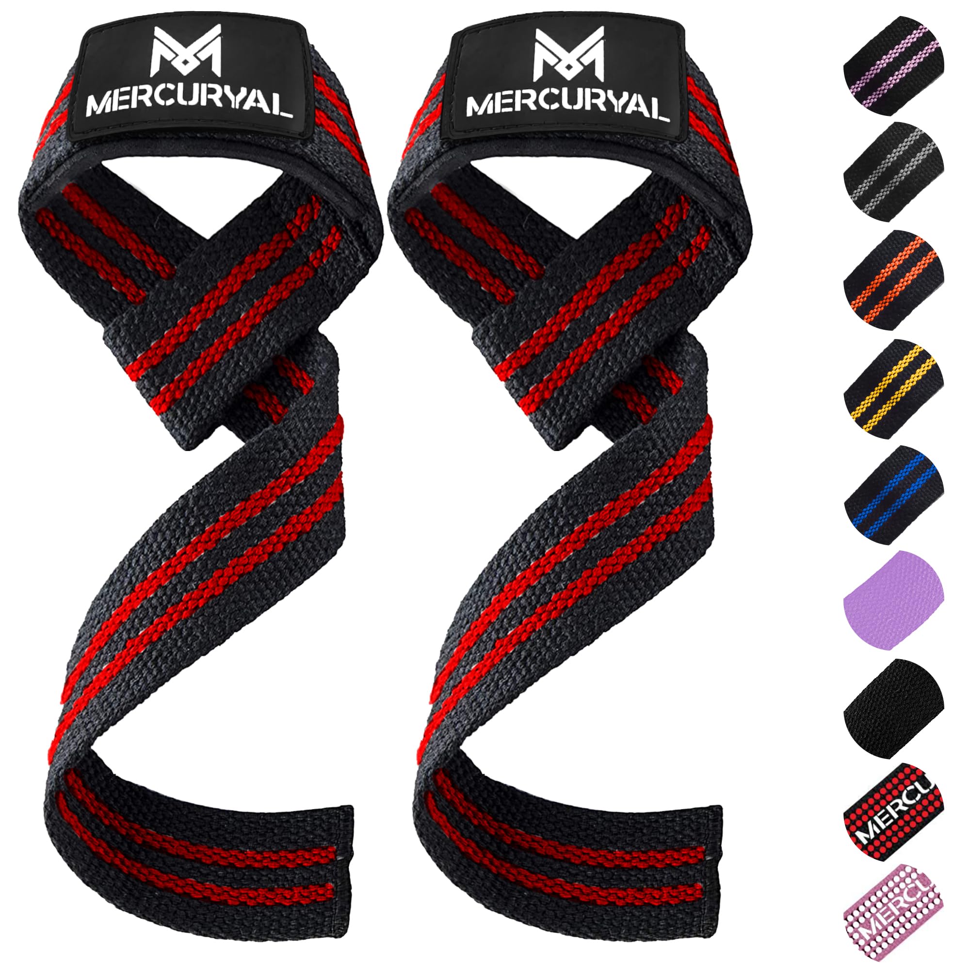 MERCURYAL Pack Straps Gym - Straps Powerlifting - Dodatek do siłowni - Akcesoria do siłowni (Straps Czarny/Czerwony)