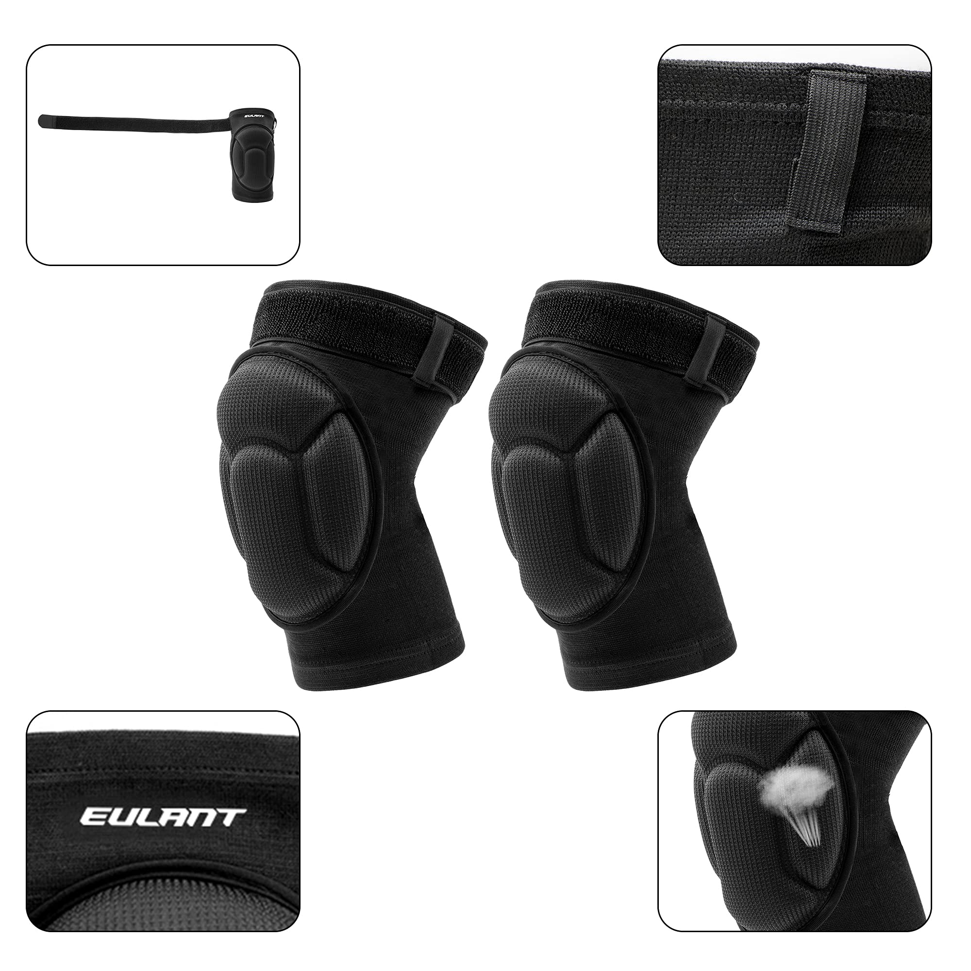 EULANT Genouillère Volley Ball Éponge Protection Genoux avec Bande de Fixation élastique