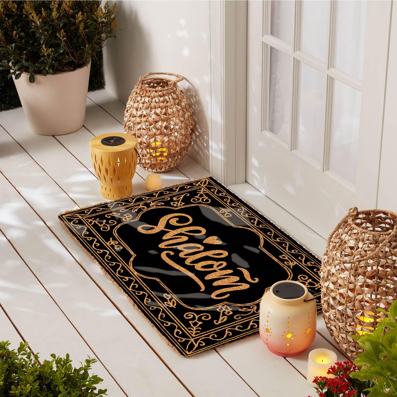 Shalom – Paillasson d'extérieur pour porte d'entrée, entrée extérieure, vacances, tapis de bienvenue amusant avec envers en caoutchouc - 60 x 40 cm