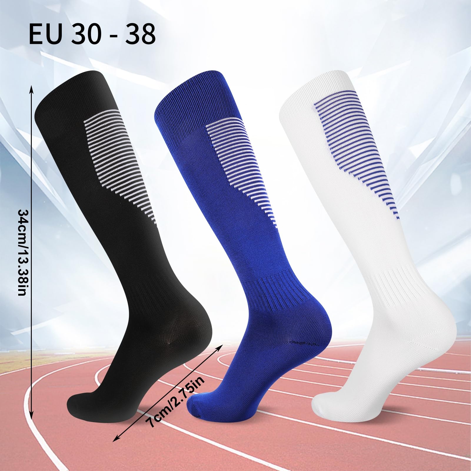 3 Paia Calzettoni Calcio Bambino, Calze Antiscivolo Unisex, Calze Calcio Bambino, Calzini Antiscivolo per Ragazzi e Ragazze, Calzettoni Calcio(Stile B)