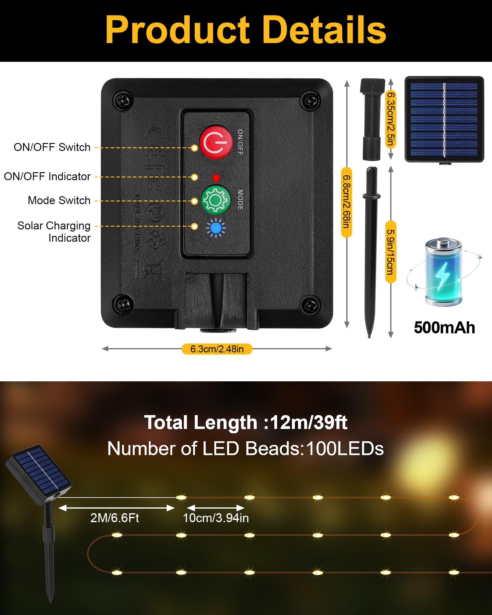 Tacobey 2 Pack Guirnaldas Luces Exterior Solar, Totalmente 20M 200 LED, 8 Modos, Temporizador, Luces de Cadena con Cables de Cobre para Terraza, Fiestas, Bodas, Jardines Decoracion (Blanco Cálido)