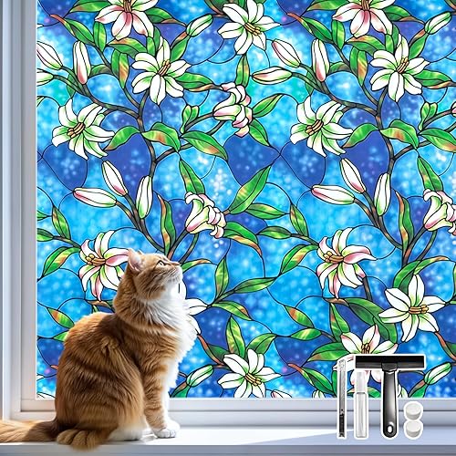 Miniatura 7 de DuoFire película de privacidad para vidrio, vidrio tipo vitral, película para ventana que se adhiere al vidrio por estática DP014.