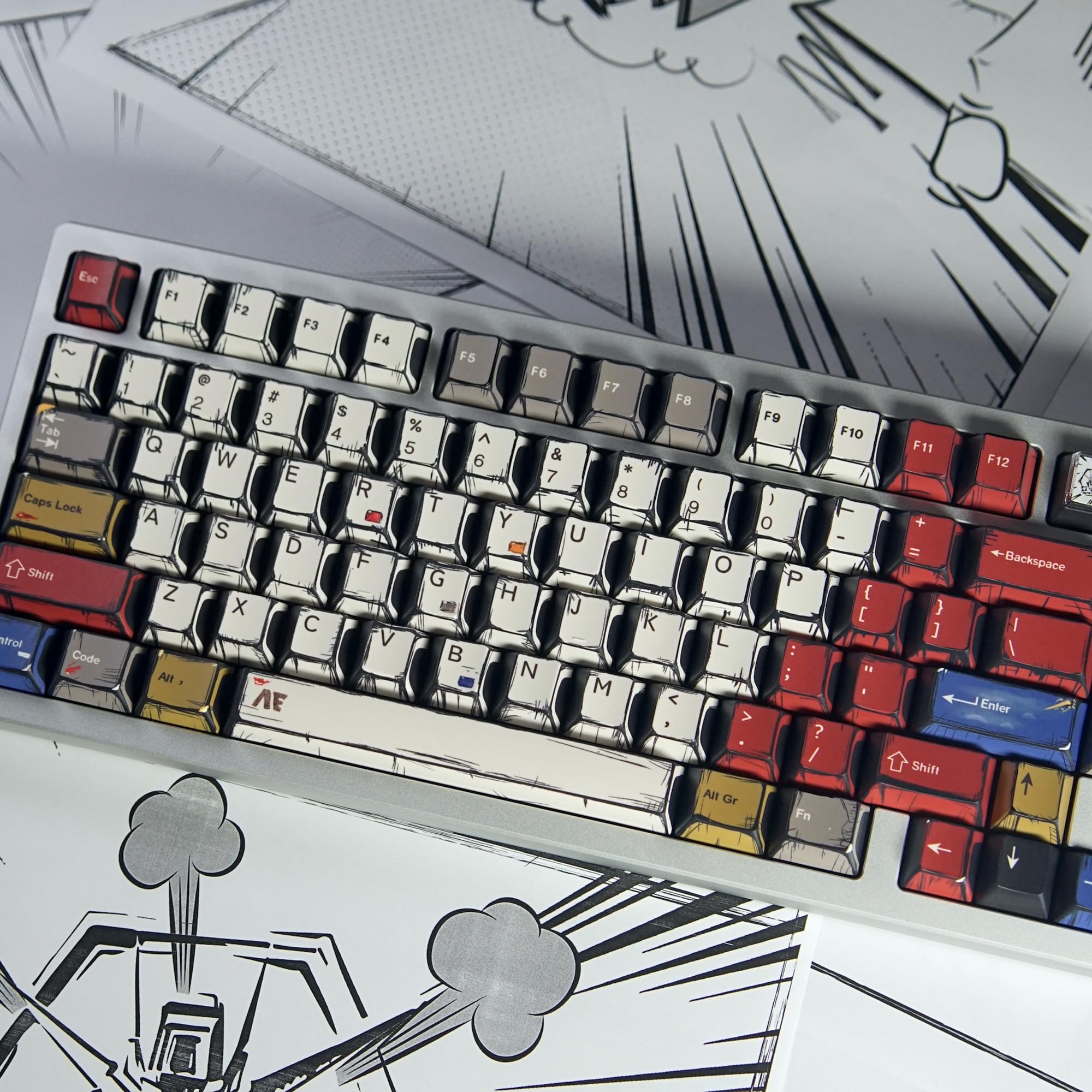 Komiksowe mieszane klawisze z motywem świetlnym, 141 klawiszy, anime, styl manga, kolor PBT Dye Sub Keycap niestandardowe klawisze do klawiatur mechanicznych MX (Comic Mixed Light 141)