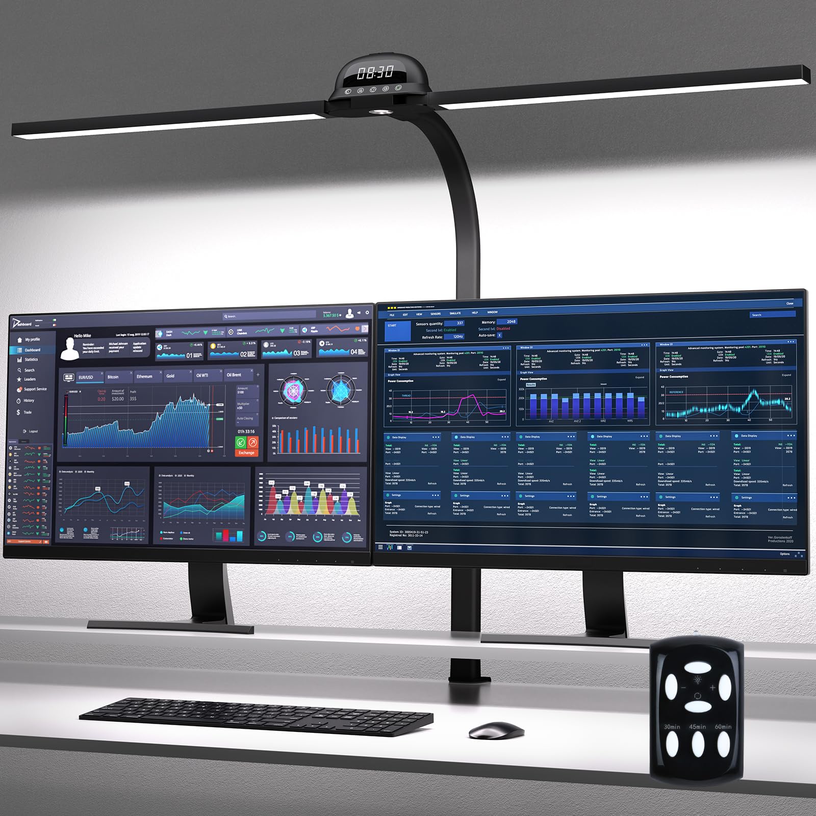 JVURICE Schreibtischlampe LED Tischlampe Klemmbar 90cm CRI≥95 3100K-7600K Dimmbar Tageslichtlampe Doppelkopf Schreibtisch Lampe Schwanenhals Desk Leselampe Monitor Lamp Fernbedienung Für Home Office