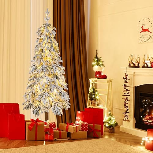 Miniatura 2 de GOFLAME Árbol de Navidad preiluminado de 6 pies, árbol de Navidad artificial con 458 puntas de rama, 220 luces LED blancas cálidas y multicolor, 11