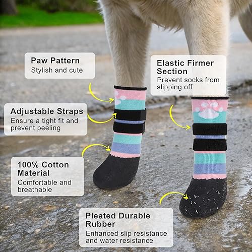 Miniatura 37 de BEAUTYZOO Calcetines antideslizantes para perros, zapatos para perros para pavimento caliente/frío, nieve y días de lluvia, botines de agarre
