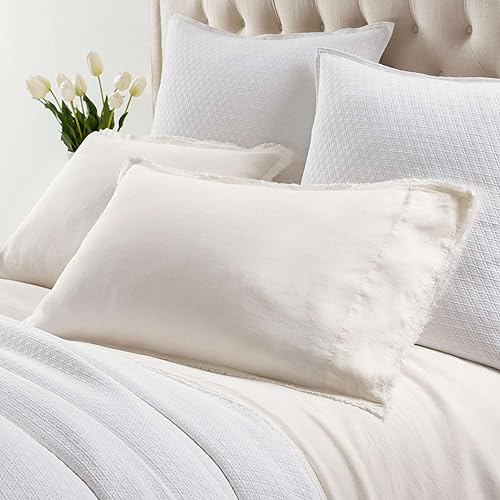 Pine Cone Hill Faye Linen - Fundas de almohada blancas paloma, tamaño King, patrón neutroblanco sólido