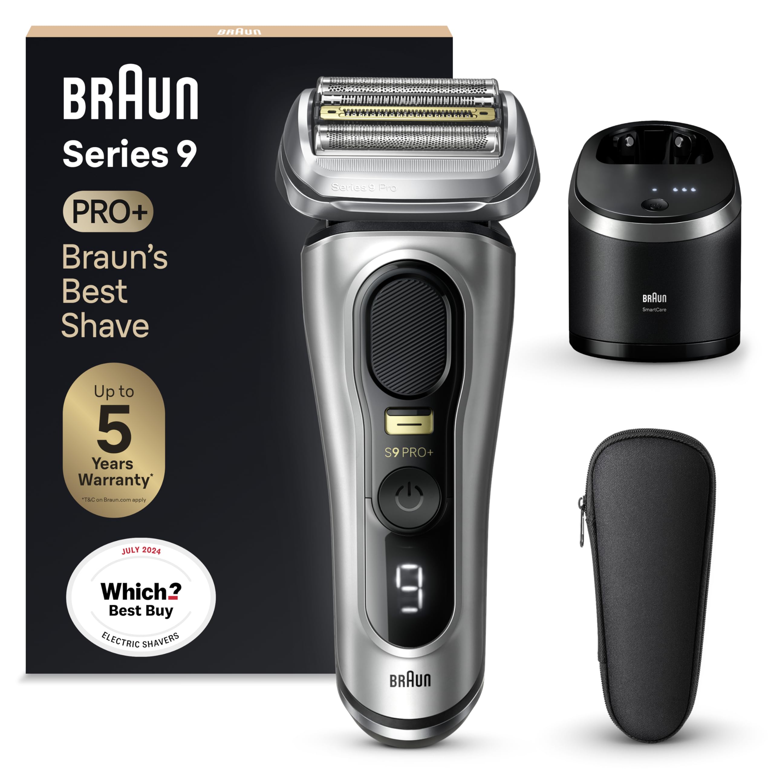 Series 9 PRO+ Electric Razor for Men, 5 Pro Shave Elements & Precision Long Hair Trimmer, 6in1 SmartCare Center, Wet & Dry Electric Shaver for Smooth Skin with 60min Battery Runtime, 9567cc