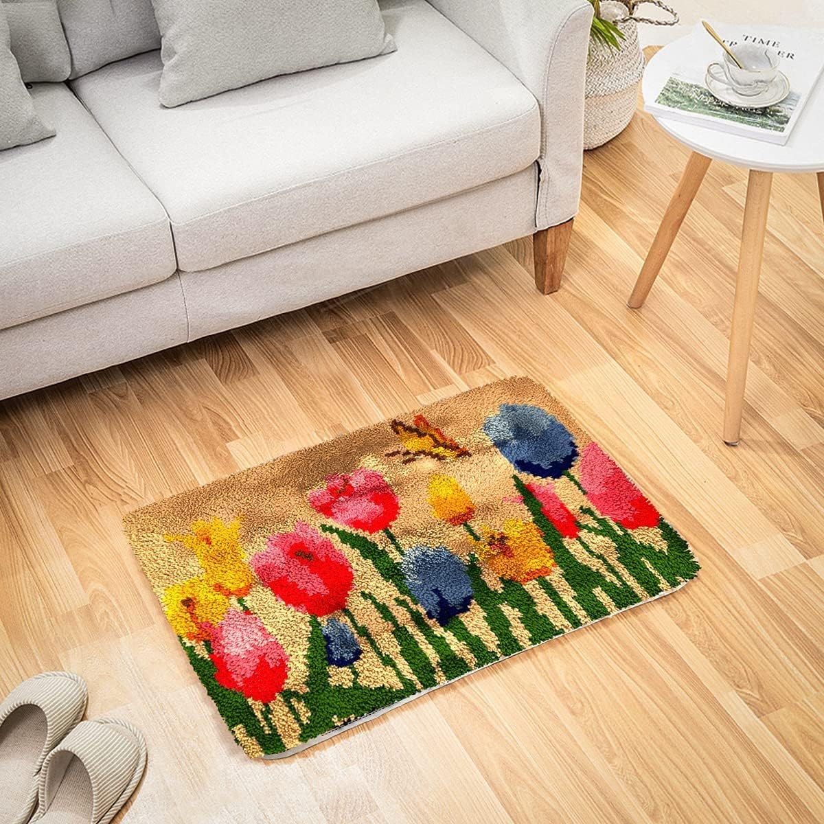 ROCKY&CHAO Latch Hook Kits for Adults Kids Welcome Bloom Pattern 60x40cm, DIY Latch Hook Rug Kit Home Carpet Rug Making Kit - Image 4