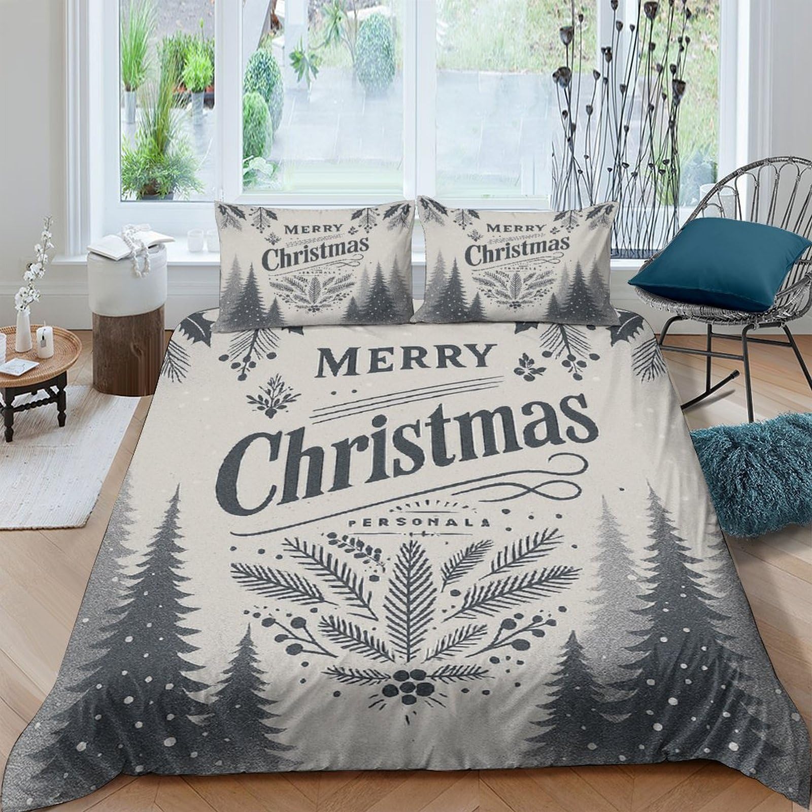 Ctjqhvkz Style-1 3D Printed Christmas Tree Fitted Sheet Microfiber Snow Forest Bed Cover For Bedroom Guest Room Easy Care Single（135X200cm）