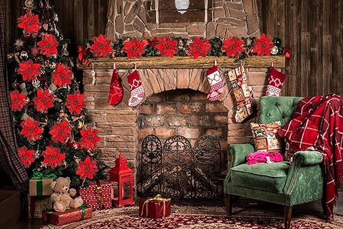 Miniatura 66 de RECUTMS 10 paquetes de flores de Pascua artificiales con purpurina para decoración de bodas, árbol de Navidad, Año Nuevo, guirnalda de Navidad