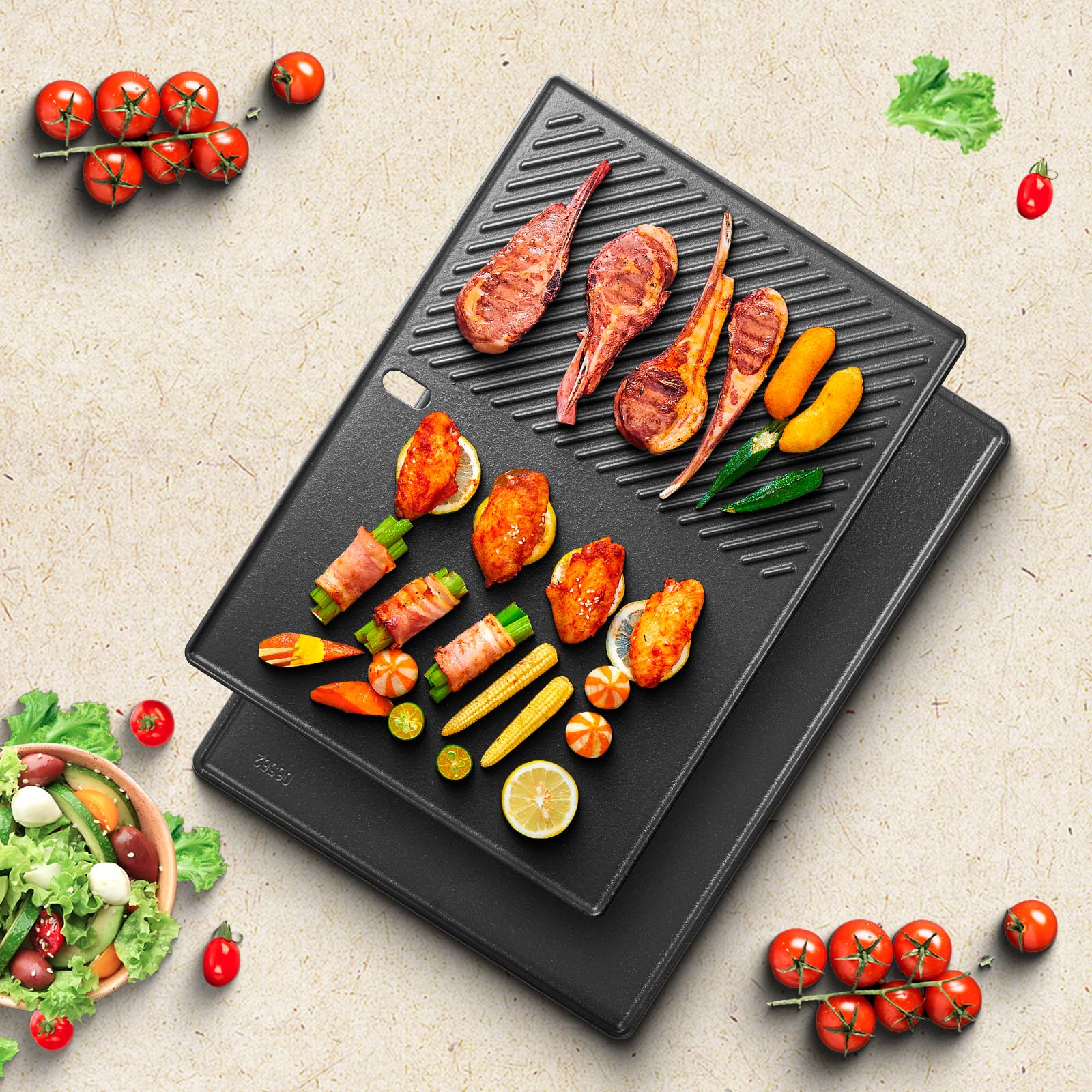 43x32CM Gusseisen Grillplatte für Enders Boston 4 und 6 Grill,Grillpfanne für Landmann Triton 13190 3 und 4 Brenner,Enders Monroe Pro 4 SIK Turbo,Enders Boston Pro 4 SIKR,Plancha für Enders Boston 6