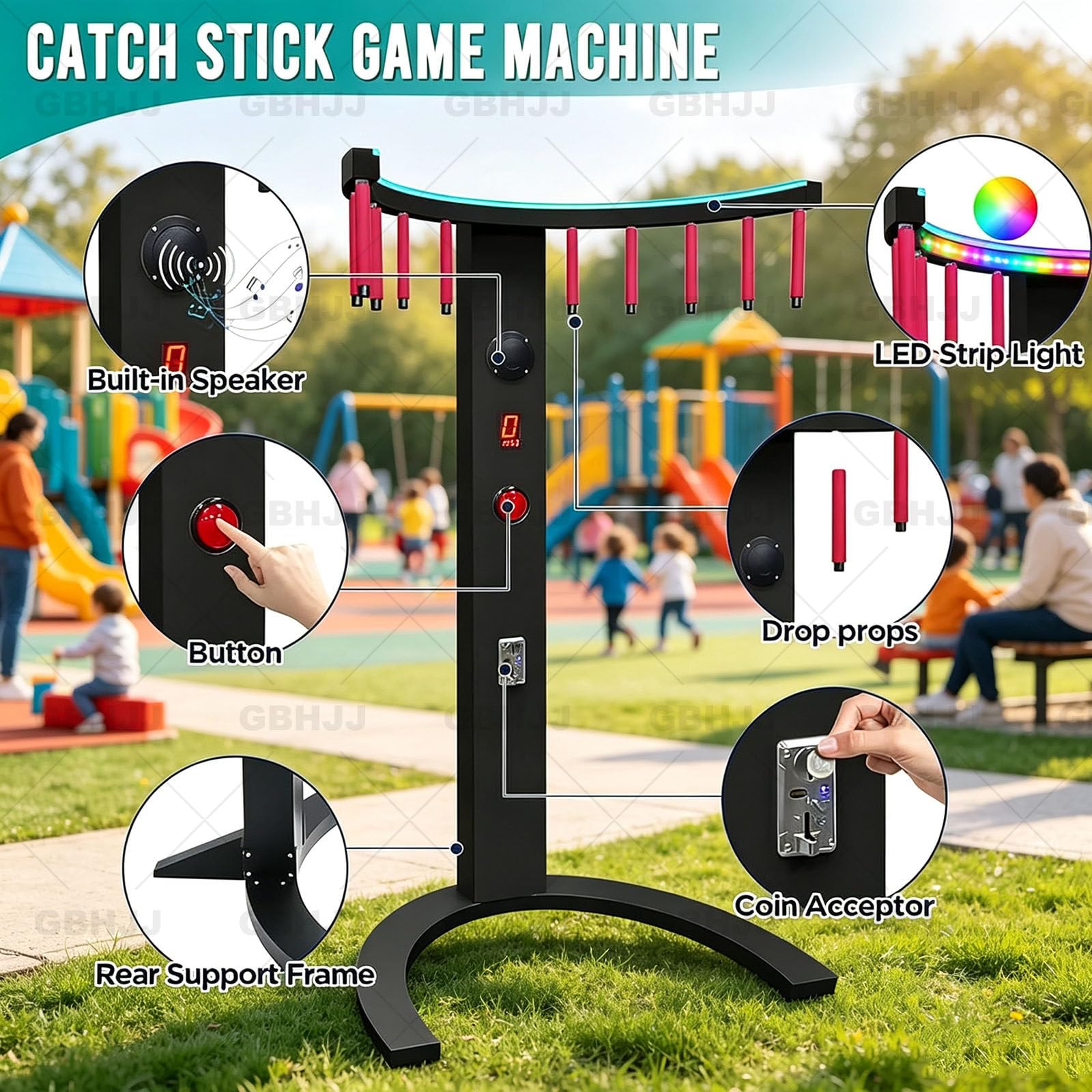 Gra zręcznościowa Reflex Stick Challenge – automat do treningu koordynacji wzrokowo-ruchowej z regulacją prędkości | Regulowany poziom trudności – do wypożyczalni imprezy, centrów handlowych
