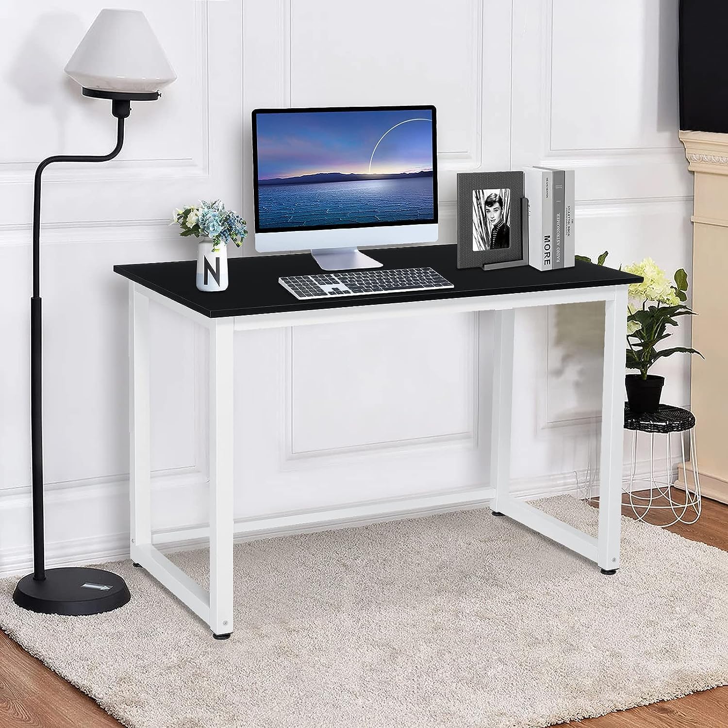 Computer Desk 47.3 Inch Modern Office Desk Small Computer Table Home Office Computer Desk Study Writing Workspace Black