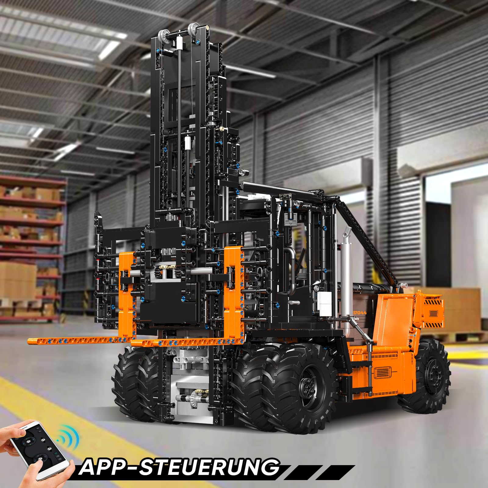 Mould King 17044 Carrelli elevatori pesanti, modelli di costruzione in scala 1:6 per adulti con dettagli autentici, radiocomandati da app (arancione, 4579+ parti)