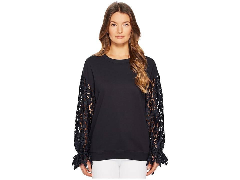 

See by Chloe Sweatshirt with Lace Sleeves (Ultramarine) Women's Sweatshirt, Blue