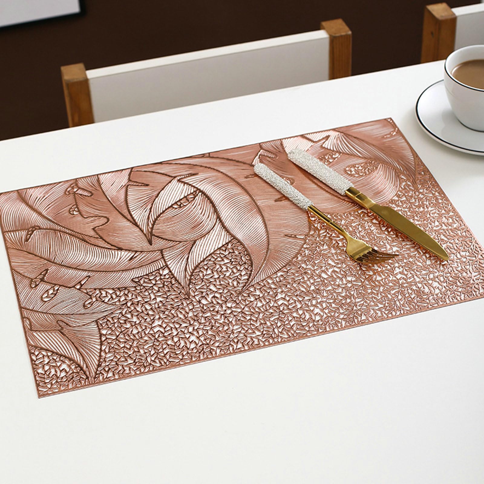 Podkładki prostokątne, zestaw 10 szt., zestaw podkładek na Boże Narodzenie, zmywalne, PCW, odporne na wysokie temperatury, antypoślizgowe, z motywem morza kwiatów, różowe złoto, 45 x 30 cm