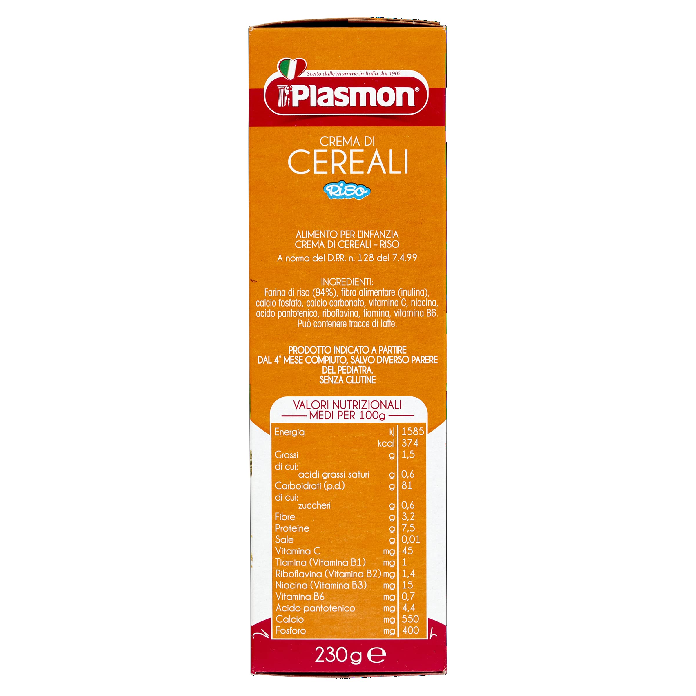 Plasmon Crema di Cereali di Riso 230g Con Ingredienti selezionati, La base ideale per la pappa, Confezione da 6