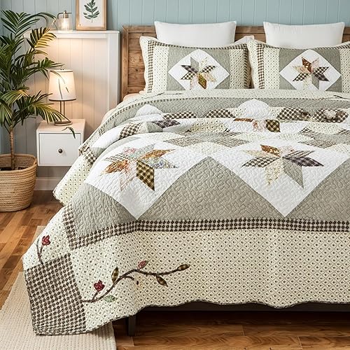 Brandream Queen Size Luxury Patchwork Colcha acolchada conjunto de edredones de algodón