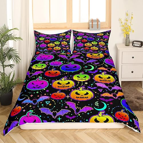 Miniatura 9 de Juego de ropa de cama de tela de araña, tamaño Queen, decoración de Halloween, juego de funda de edredón para niños, adolescentes, niños, niñas,