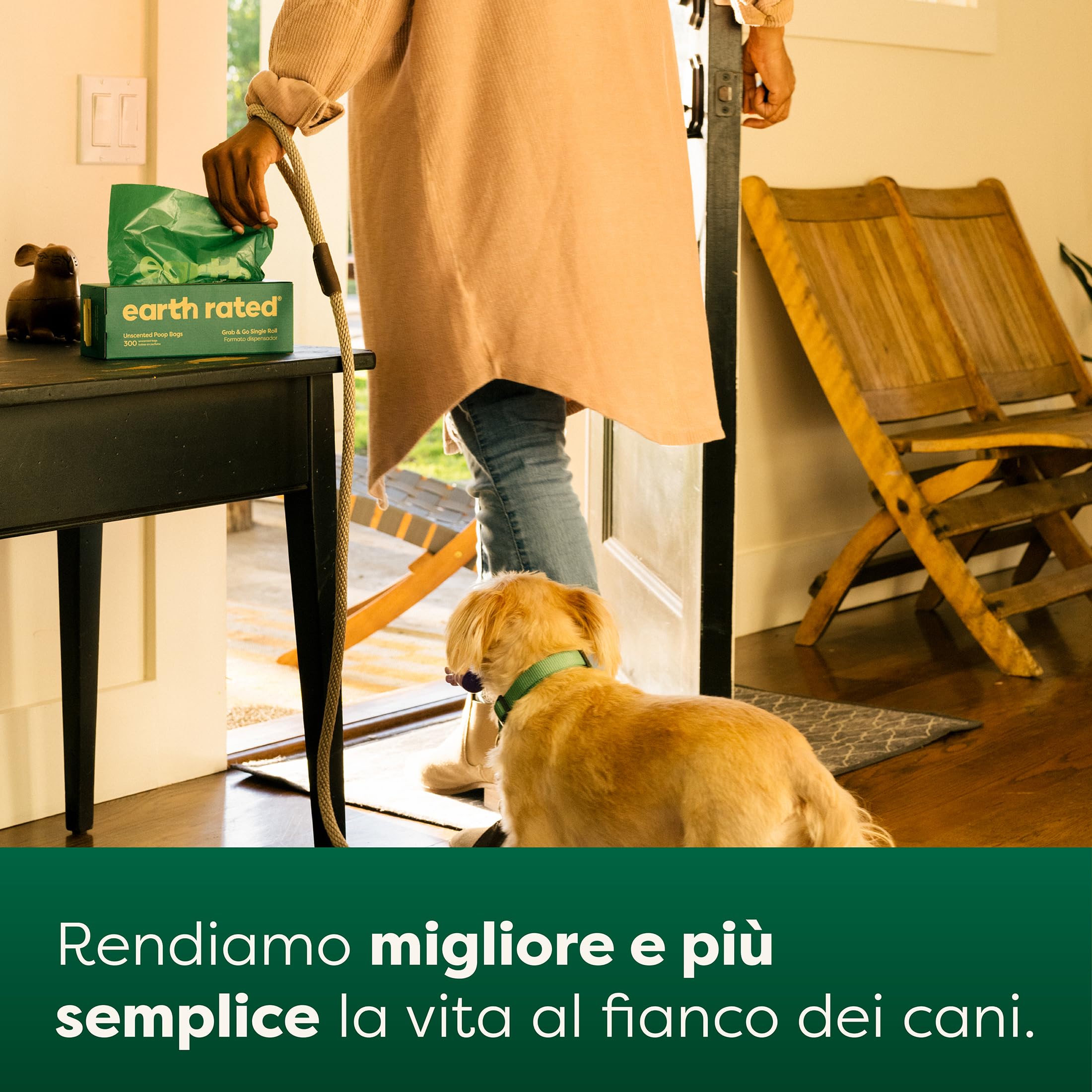 Earth Rated - Sacchetti igienici per cani - Sacchetti per escrementi animali a prova di perdite extra spessi, ottimi per raccogliere in giardino - Rotolo singolo pronto all’uso - Inodore - 300 pezzi