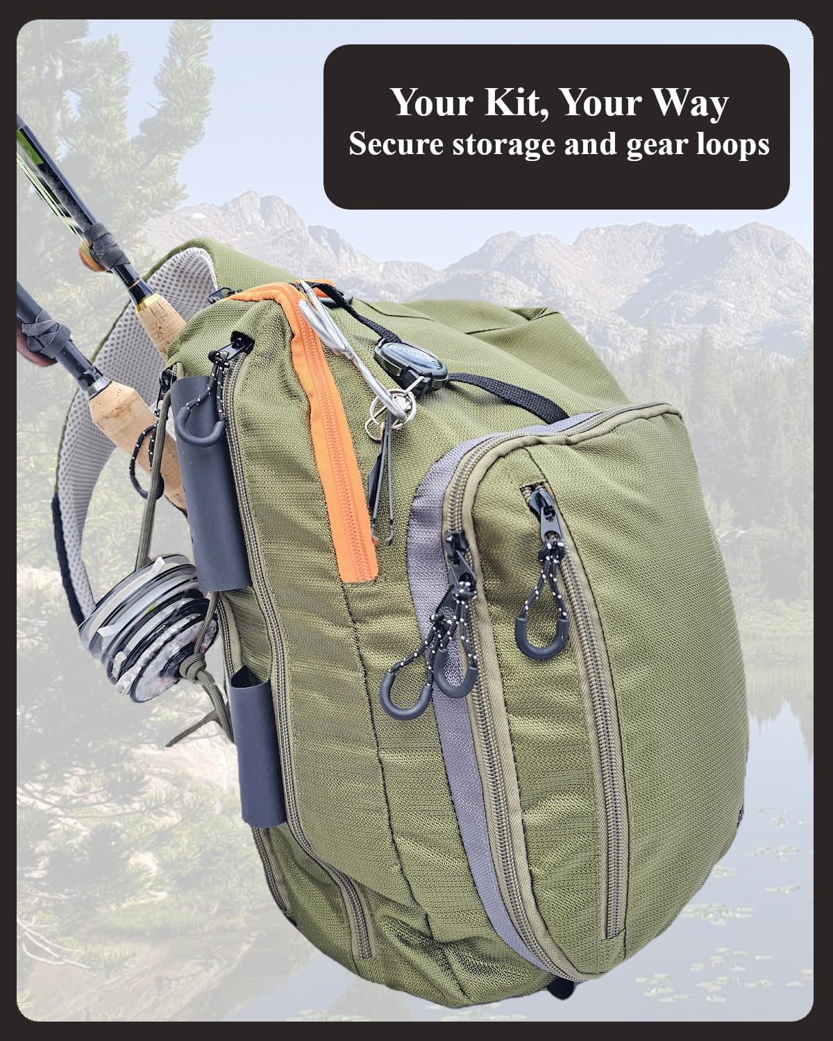 SUMATO Fly Fishing Tenkara Sling Pack with Dual Rod Quiver - 5 Pocket Storage - Lightweight & Comfortable - Unisex - Multi-Use Outdoor Adjustable Backpack