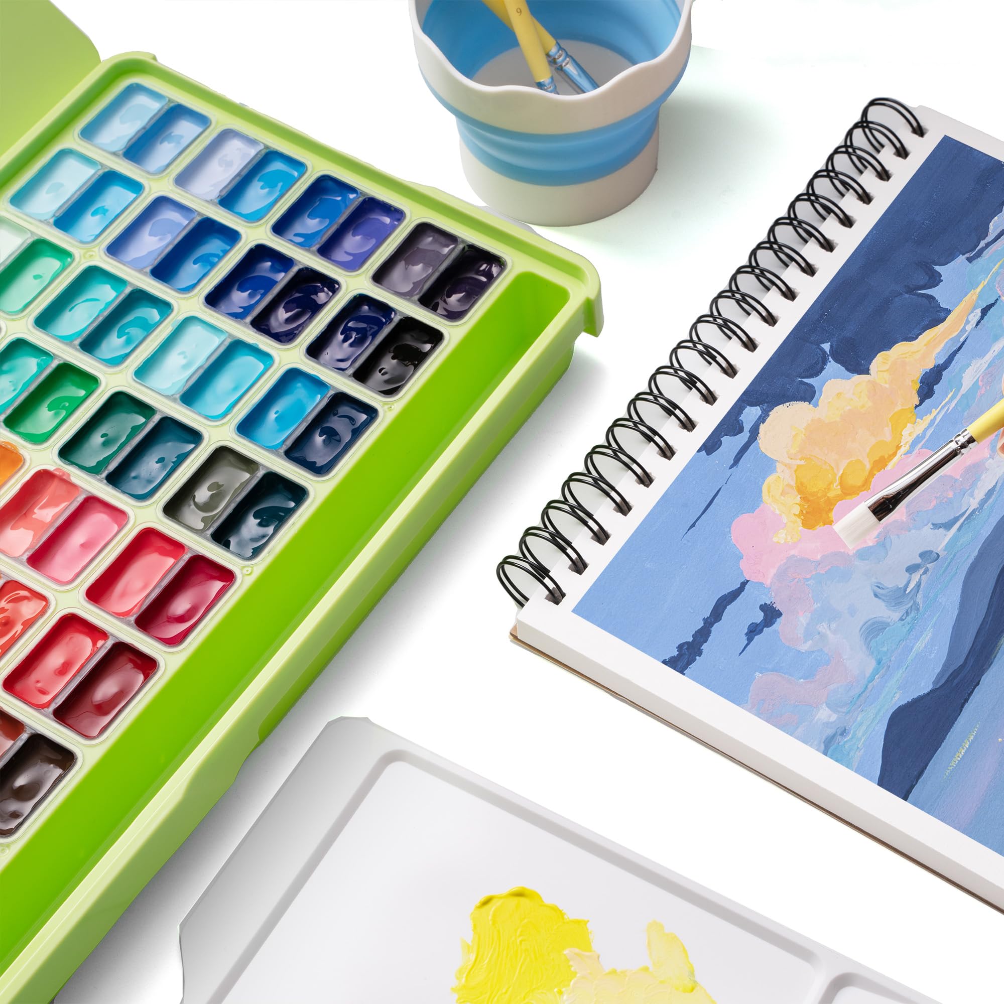 HIMI Ensemble de peinture gouache double tasse, 72 couleurs 12 g, design Jelly Cup, peinture non toxique pour toile et papier, fournitures artistiques pour professionnels (72 couleurs)