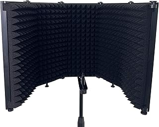 Foldable Studio Microphone Isolation Shield Recording Sound Absorber Foam 5 Panel Pop Filter, Insulation Diffuser Noise Deadening Absorbing for Audio Music Recording,Compatible With Any Condenser Microphone Recording Equipment for Blue Yeti/AT2020 Condenser Microphone Recording Equipment