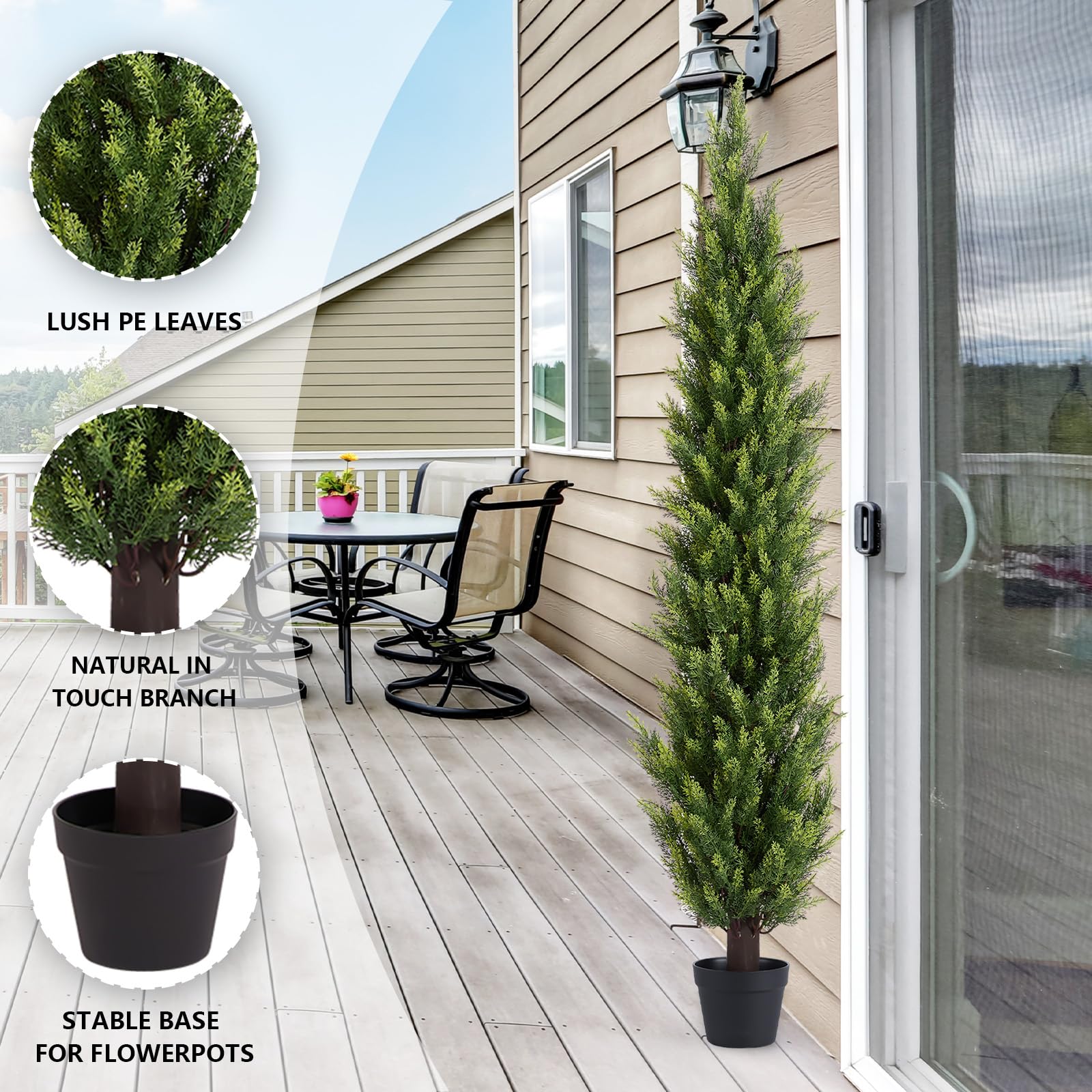 6FT Artificial Cedar Topiary Trees Set of 2 - Realistic Faux Pine Shrubs with UV Resistant for Outdoor Planter Decor, 6 Feet Potted Fake Cypress Plants for Porch, Front Door, Patio Decoration UV Rated