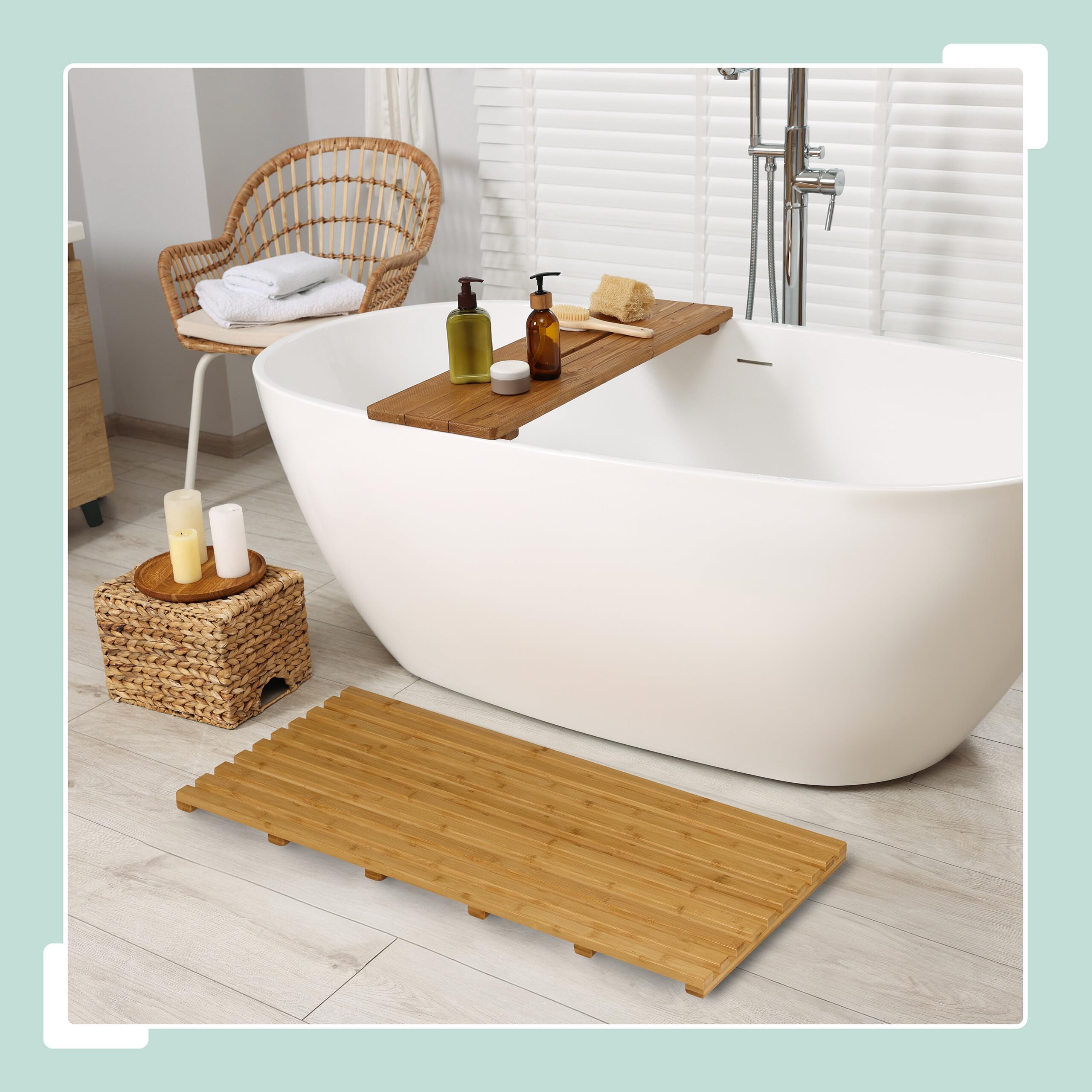 Relaxdays Pedana Doccia in bambù, 100 x 50 cm, Tappetino Antiscivolo per la Vasca e Sauna, Interno e Esterno, Naturale