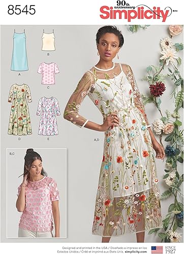 Simplicity US8545D5 - Patrones de costura para mujer, camisola, vestido deslizante, camisa y camiseta sin mangas, tallas 4-12