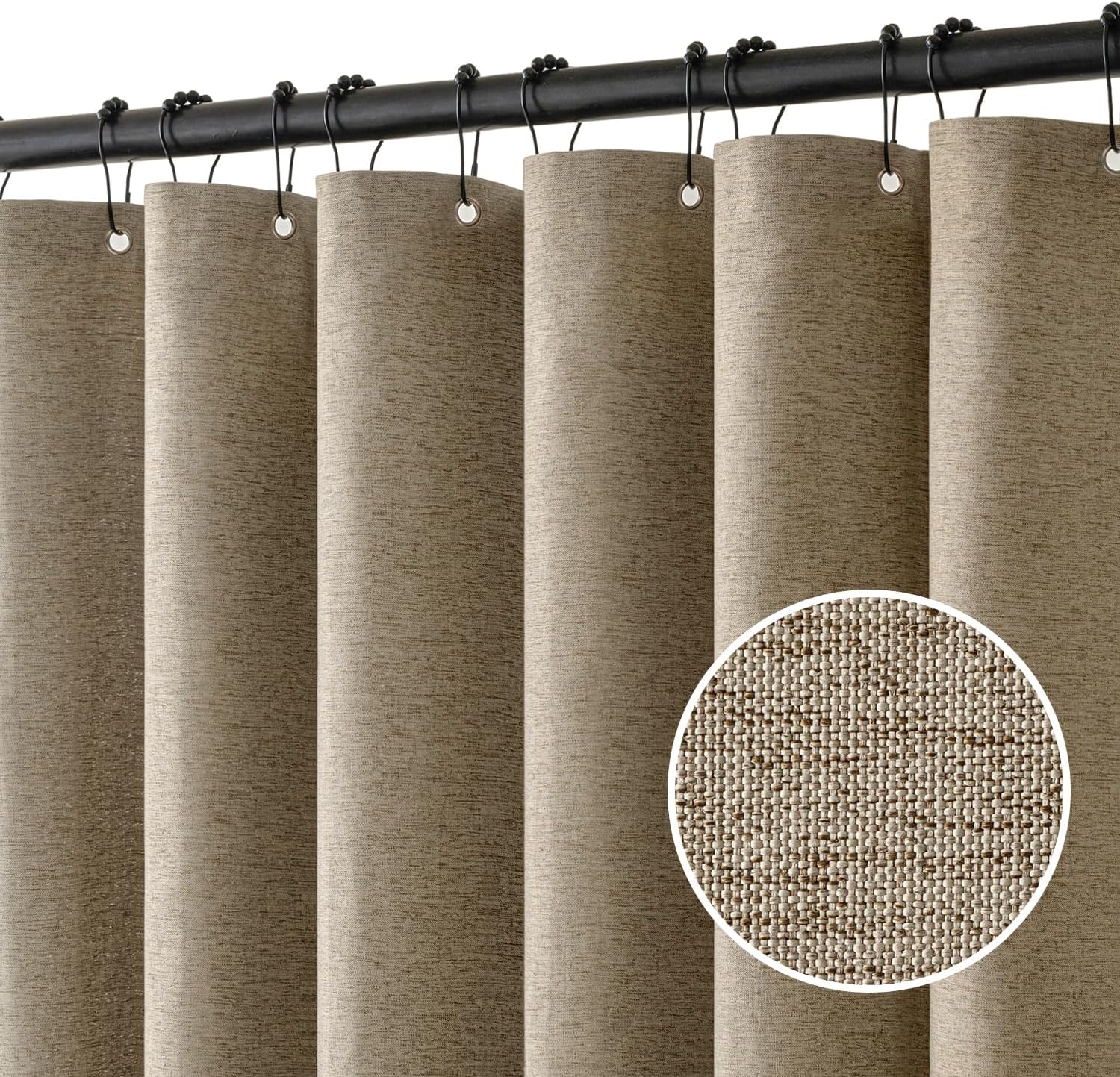 MIULEE Extra Long Linen Shower Curtain 84 Inch Long with 12 Metal Hooks Modern Washable Fabric Shower Curtain Set Waterproof Neutral Thick Cloth Shower Curtains for Bathroom Bathtub, 72 x 84, Khaki 72"W x 84"L (Pack of 1) Khaki