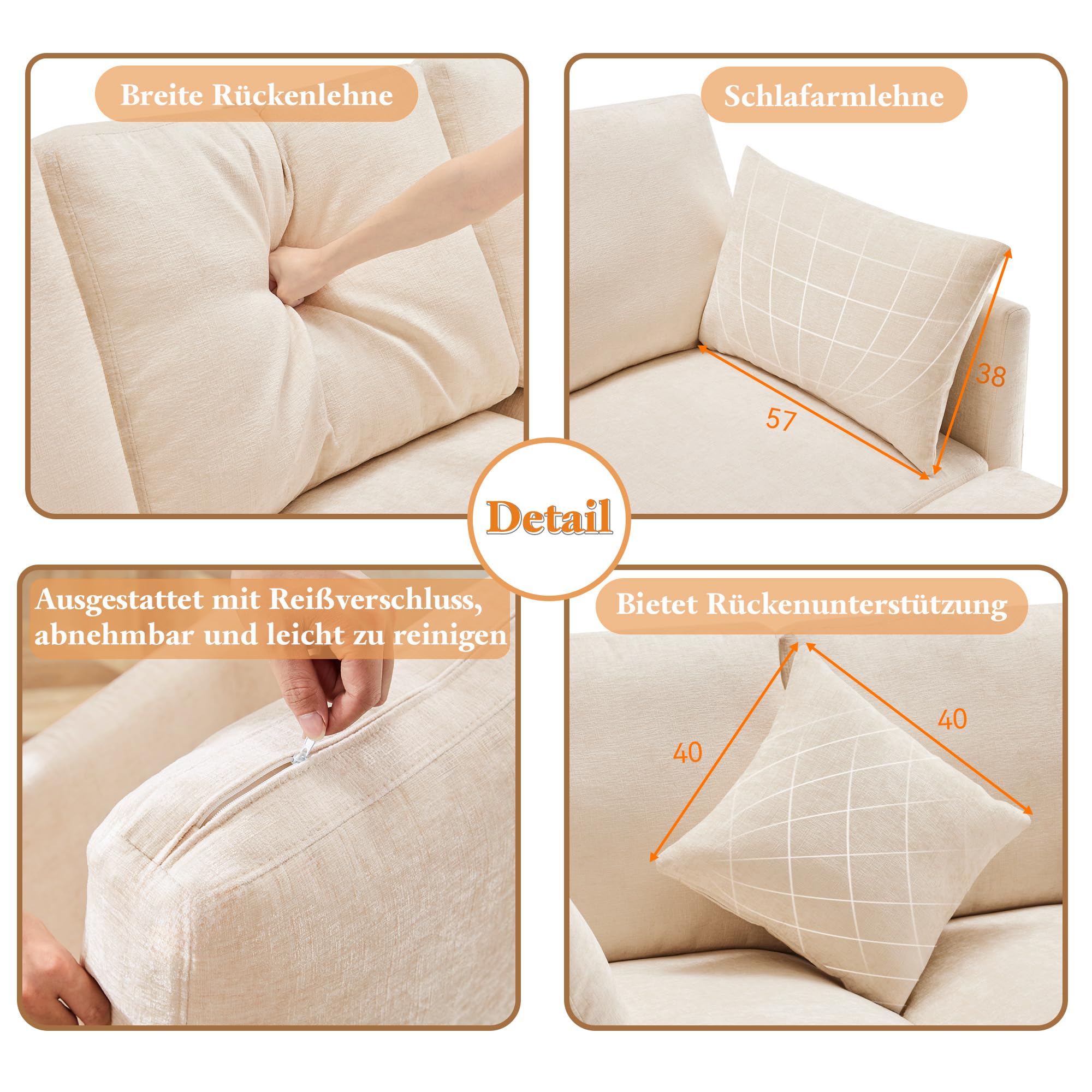 Divano moderno,divano componibile in tessuto cinigliato,sofa letto 3 posti,a quattro posti,divano angolare a L con poggiapiedi,divani,divani con penisola,216x161x81cm (Beige)