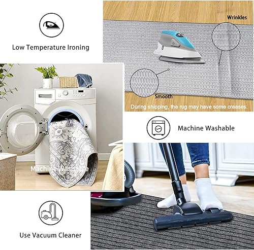 Miniatura 7 de Alfombra larga para pasillo de cocina, alfombra muy larga, alfombra estrecha gris de moda, con respaldo de goma, antideslizante, longitud