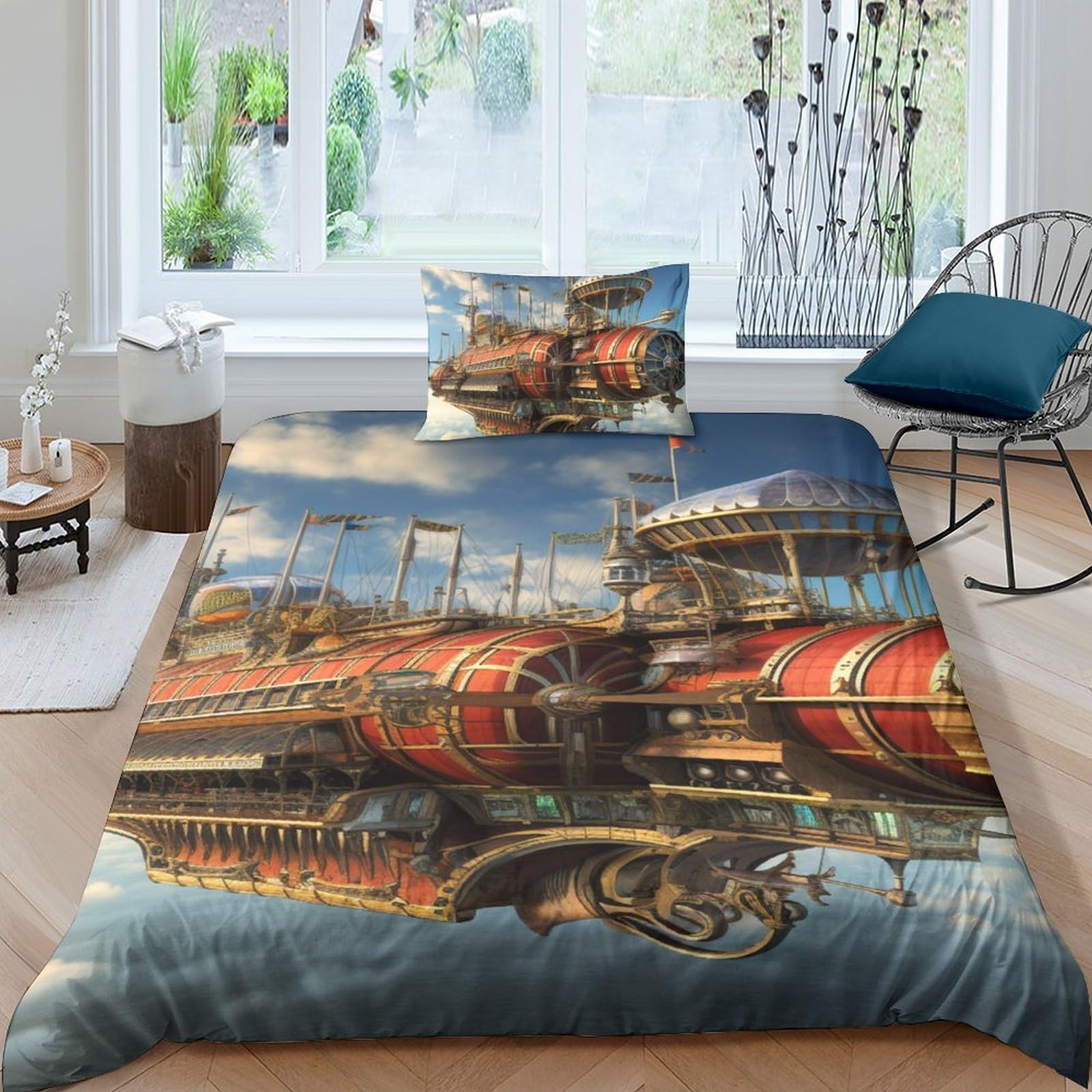 Housse de couette airships 3D pour lit ado et adulte en microfibre douce