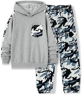 mksodopy Boys Clothes Long Sleeve Hoodie and camouflage cargo pants Boy Outfits for 6-16 Years