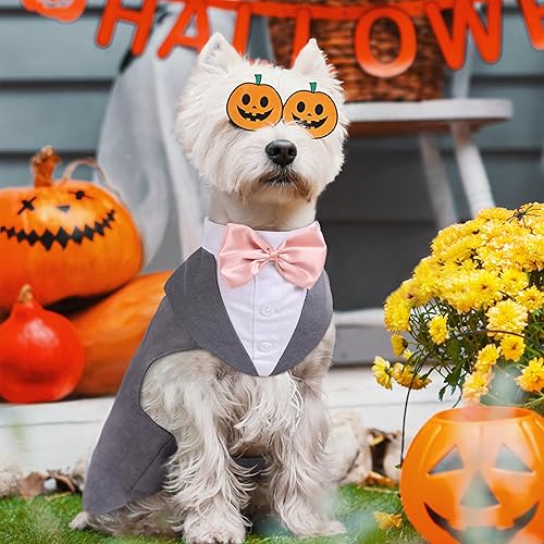 Miniatura 6 de PUMYPOREITY Traje de esmoquin mediano para perro, traje de boda para perro, esmoquin de gato, esmoquin para perro y bandana para Chihuahua, Boston